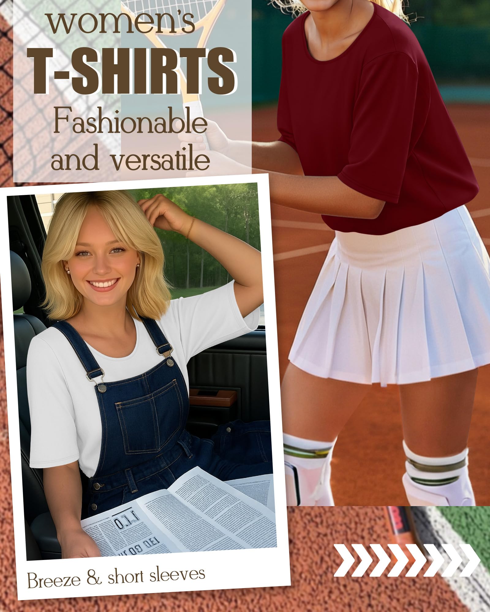 Neer Paquete de 4 Camisetas de Manga Corta para Mujer, hasta el Codo, Cuello Redondo, Estilo Casual de Verano. | Ajuste de gran tamaño, manga hasta el codo, tela suave, estilo básico casual, uso diario, trabajo, viajes, primavera, verano