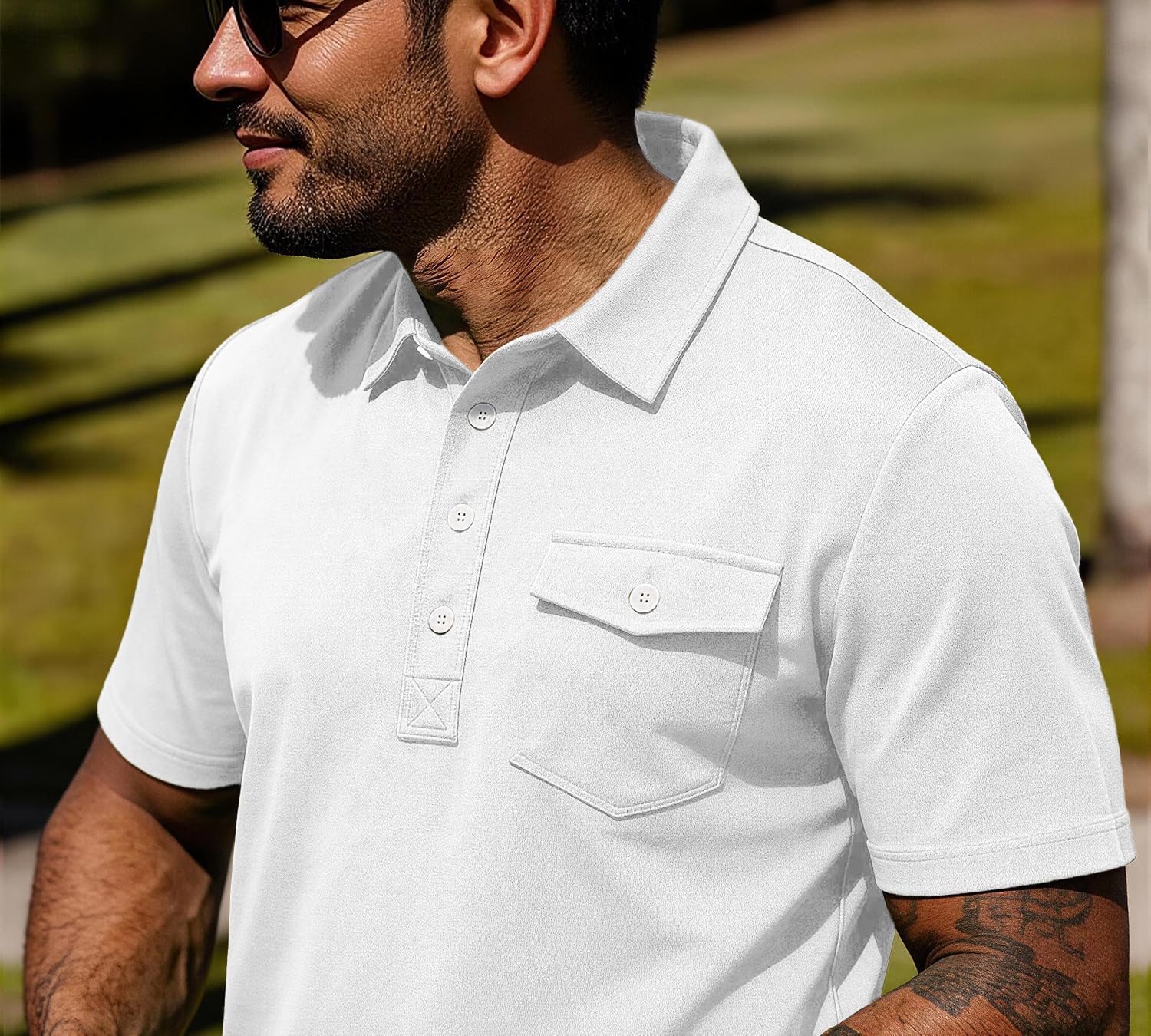 JEMLDL Mens Short Sleeve Polo Shirt Stretch Slim Fit Comfort Golf Shirt 4 Button Summer Work Quick Dry T-Shirts with Pocket