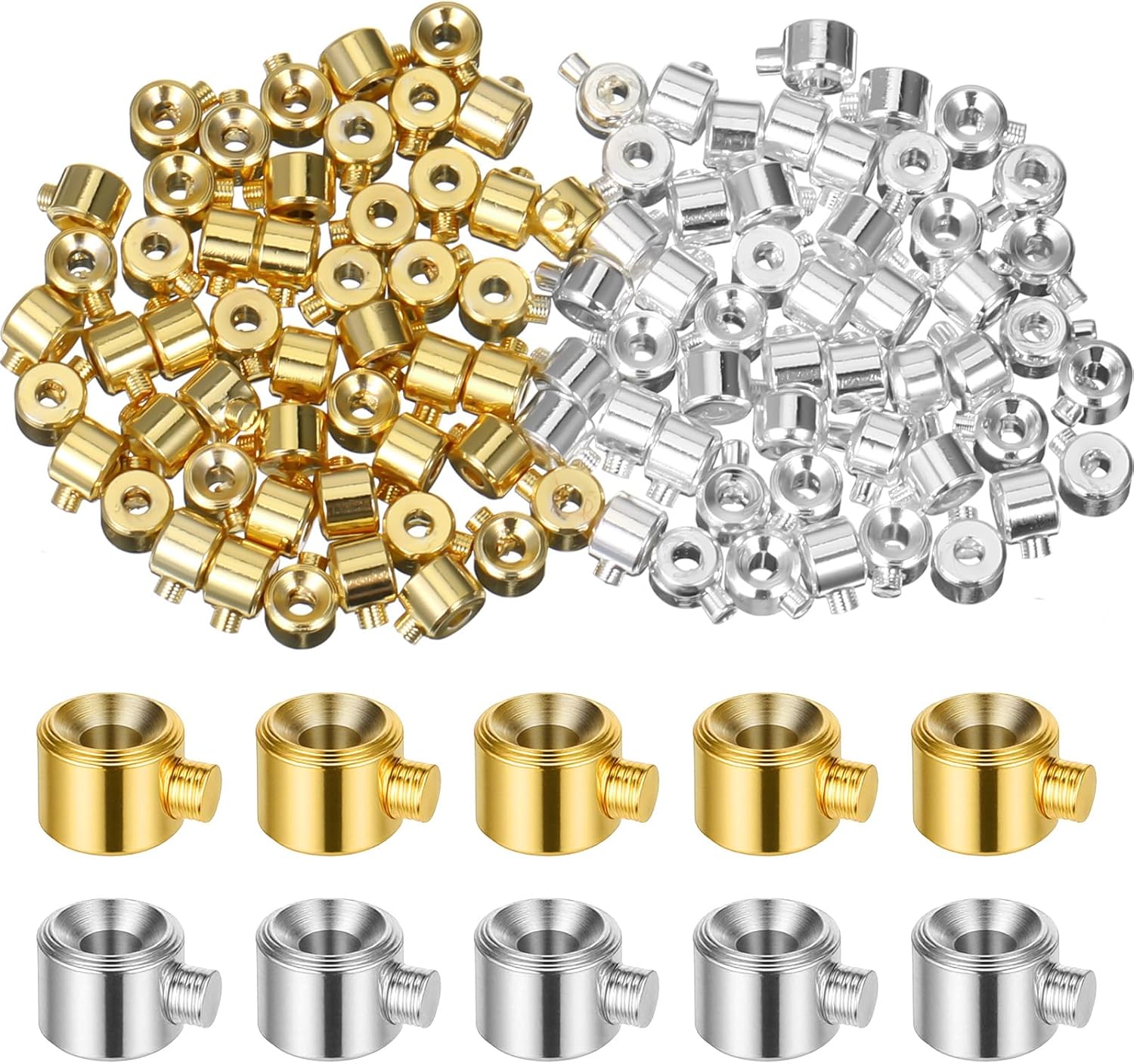 80 PCS Crimp Beads for Jewelry Making, Brass Beads Stopper for Jewelry Making, Gold Silver Round Crimping Bead Crimp Charms for DIY Bracelet Necklace Accessories(Gold, Silver)