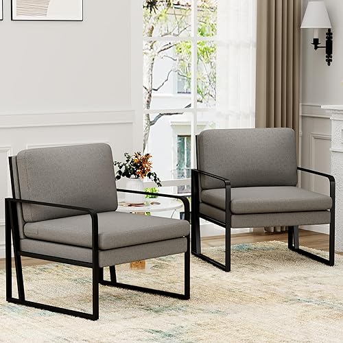 Miniatura 11 de ALISH Sillas decorativas, sillón tapizado, sillas modernas para sala de estar, sillón de lino, sillas laterales de lectura con patas de metal para