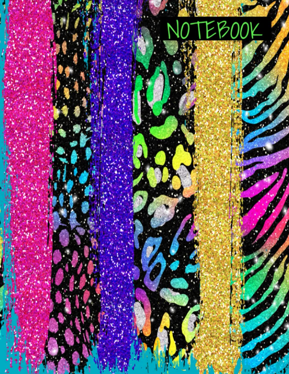 Paint brush leopard, glitter notebook: (8.5"x11") notebook, journal, Lisa Frank inspired