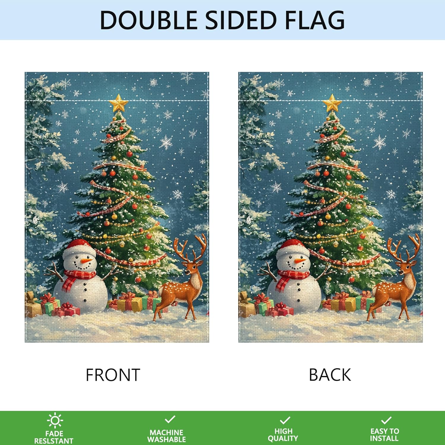 Winter Snowman Snowflake Garden Flag 12x18 Inch Double Sided Reindeer Christmas Tree Yard Outdoor Flag House Holiday Outside Decoration - Image 7