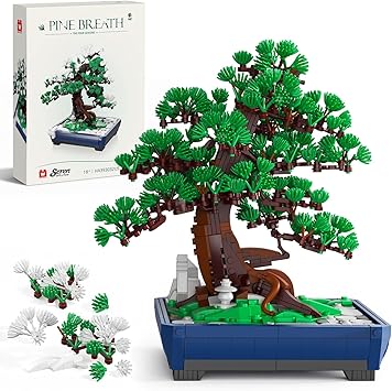 Wise Block Bonsai Tree Building Set for Adults, 950 PCS Japanese Pine Bonsai Building Kit with Interchangeable Snow & Green Foliage, Botanical Collection Artificial Plant, Home Office Desk Decor