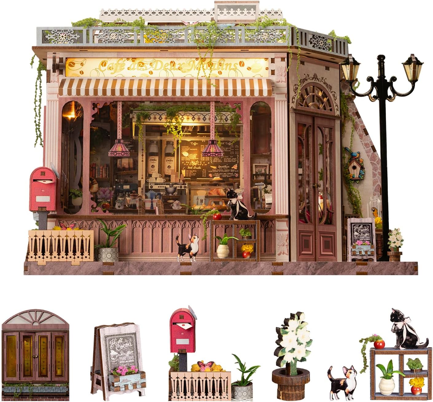 Book Nook Kit - DIY Miniature House Diorama Dollhouse Kit, Booknook Tiny House Bookshelf Decor 3D Wooden Puzzle, Gifts for Adults, Teens, and Family(Café des Deux Moulins)