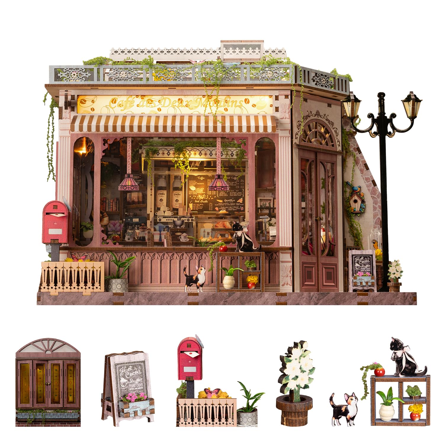 Book Nook Kit - DIY Miniature House Diorama Dollhouse Kit, Booknook Tiny House Bookshelf Decor 3D Wooden Puzzle, Gifts for Adults, Teens, and Family(Café des Deux Moulins)