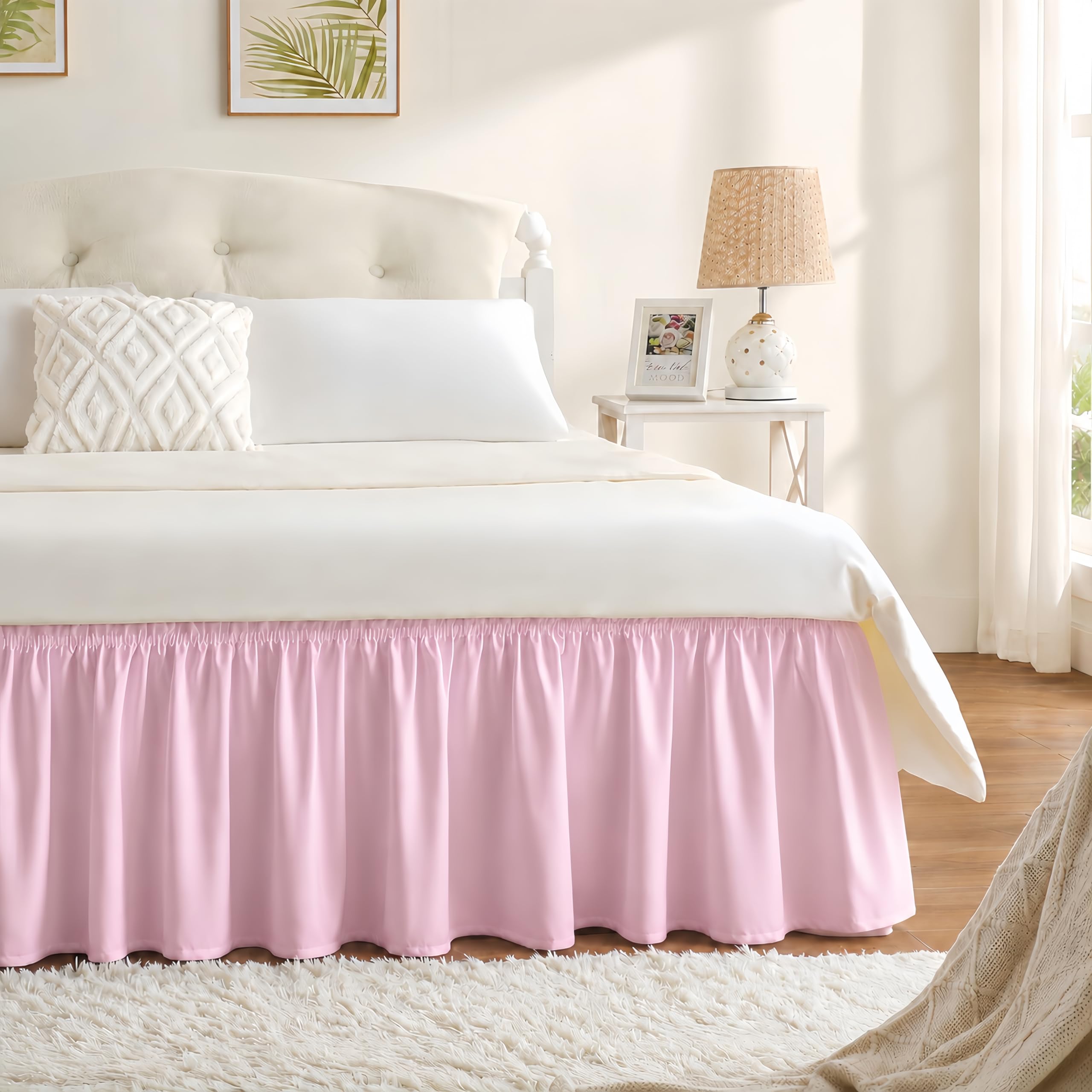 Dusty Pink Bed Skirt Twin Size 15" Drop, Elastic Wrap Around Bedskirt