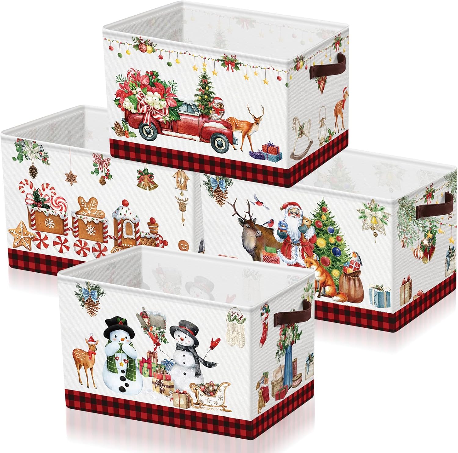 Geelin 4 Pcs Large Christmas Basket for Gifts Empty 15 x 11 x 9.5 Inch Xmas Storage Basket with Handles Collapsible Storage Bin Rectangle Laundry Organizer for Office Home Bedroom Cloth Toy (Vintage)