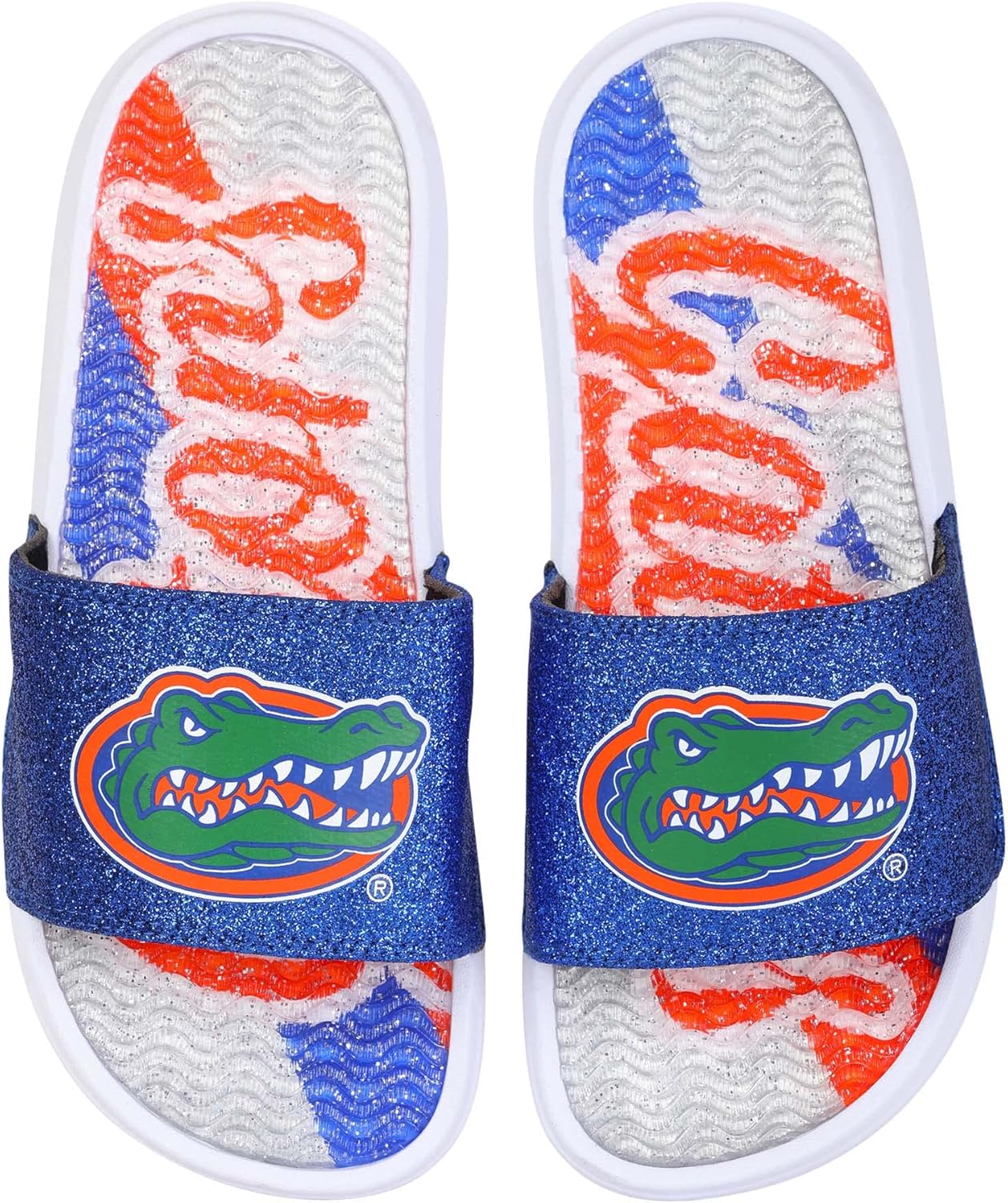FOCO Womens NCAA College Team Big Logo Shimmer Slide Flip Flop Sandals