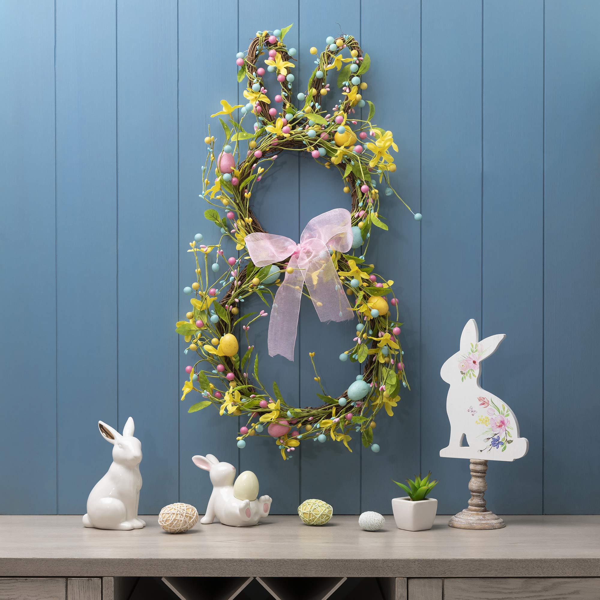 Couronne de Lapin de Pâques Glitzhome 62,5 cm pour Décoration Murale