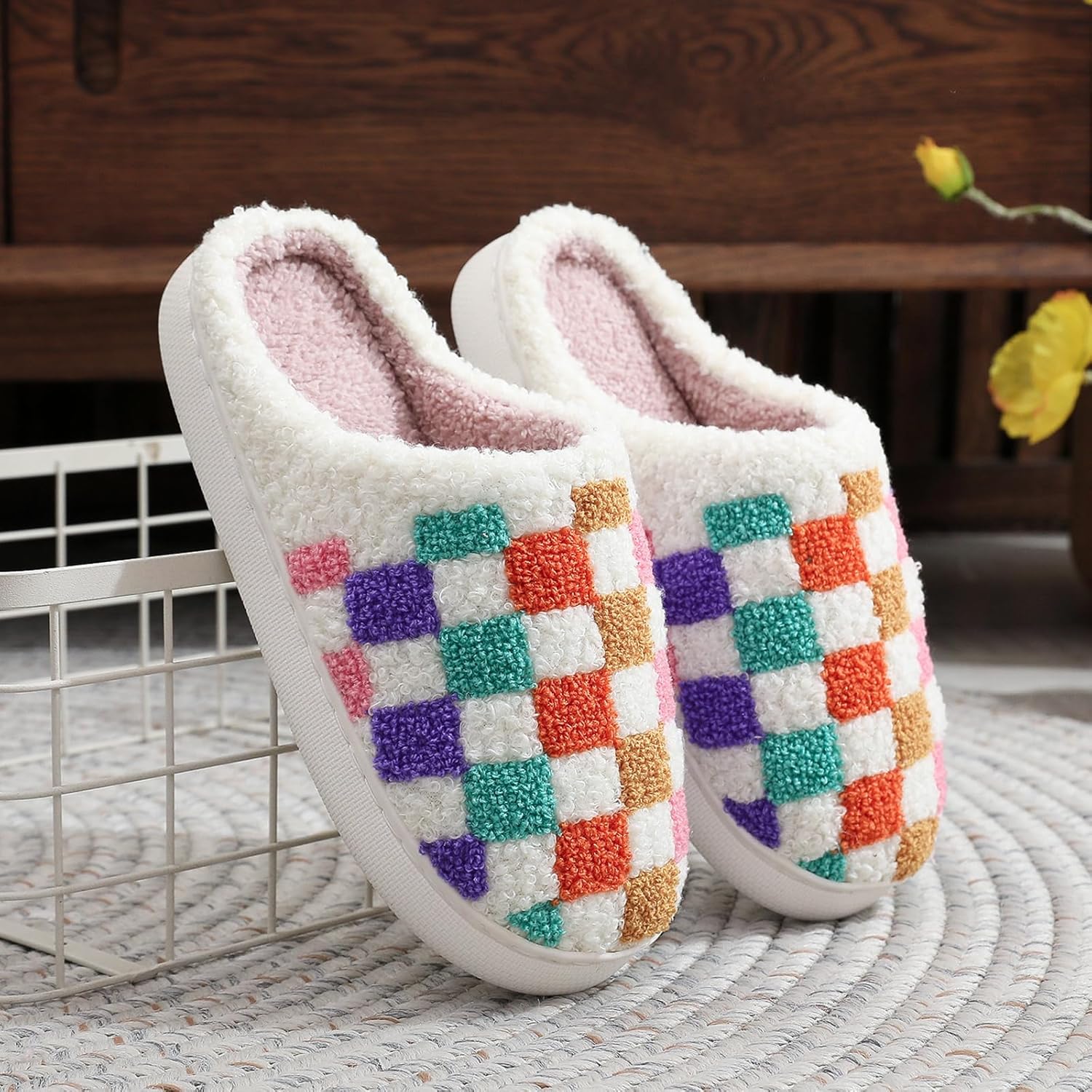 House Slippers for Women, Animal Fruit Slipper with Cat Highland Cow Dog Strawberry Flower Heart, Adult House Shoes with Checker Rainbow Evil Eyes, Winter Fuzzy Bedroom Slides, Soft Cute Cozy - Image 3