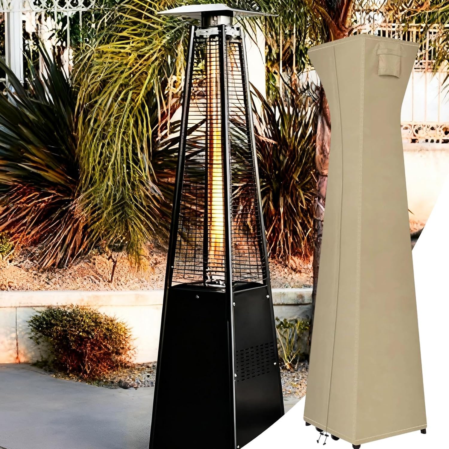 Outdoor Heater Cover | with Zipper Heavy Duty 420D Dust-proof Protector - Outside Patio Heater Cover Protector,for Lawn Deck Tan Garden Yard