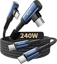 Toocki USB C Cable, L-Shape, 240W/5A (3M + 3M Blue), Type-C, L-Type, PD3.1 Rapid Charging, Prevents Disconnection, Nylon Braided, Compatible with USB-C Devices, Such as iPhone 17, iPhone 16, iPhone 15