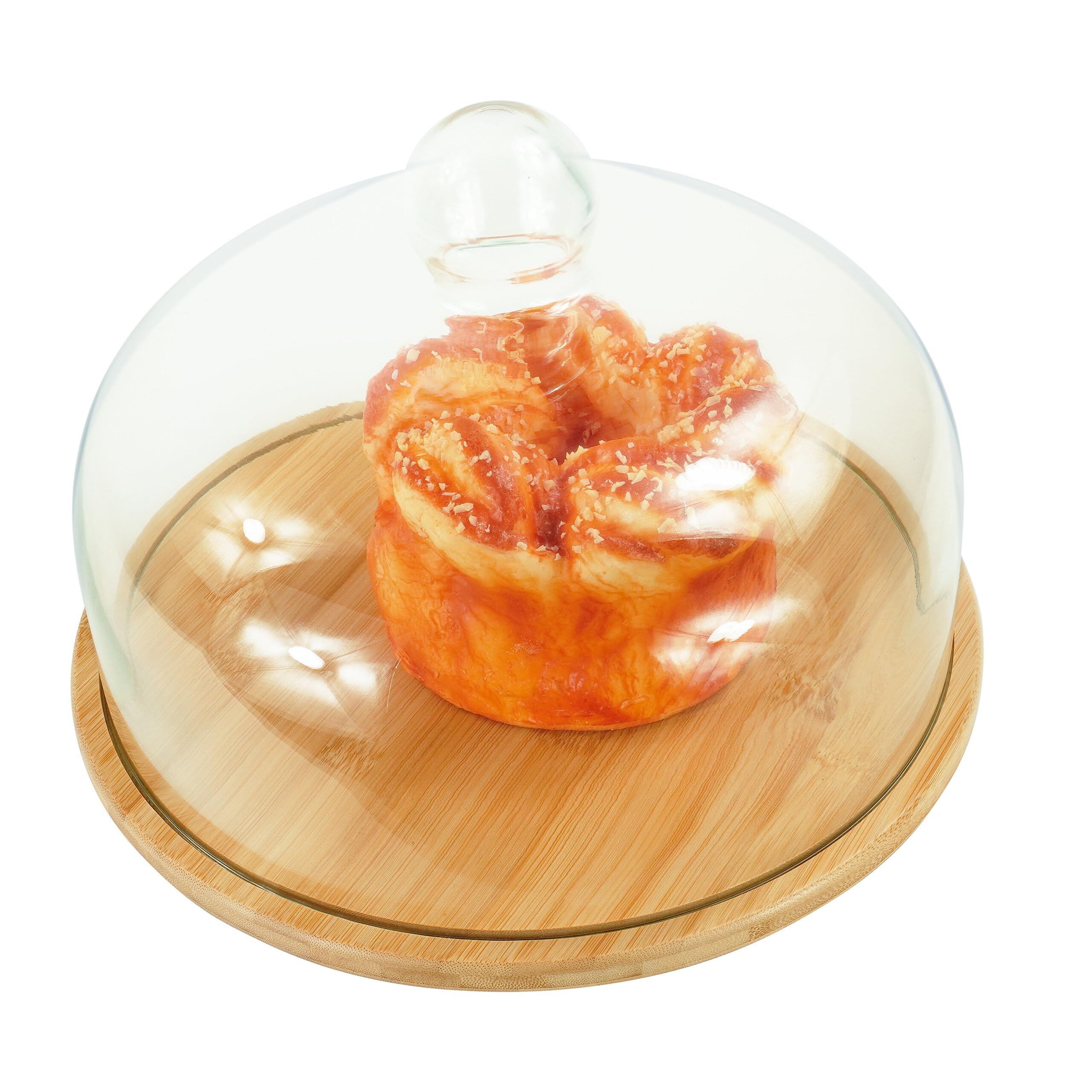 Relaxdays cake stand, glass dome, keeps food fresh, HxD: 16x28 cm, bamboo base, natural