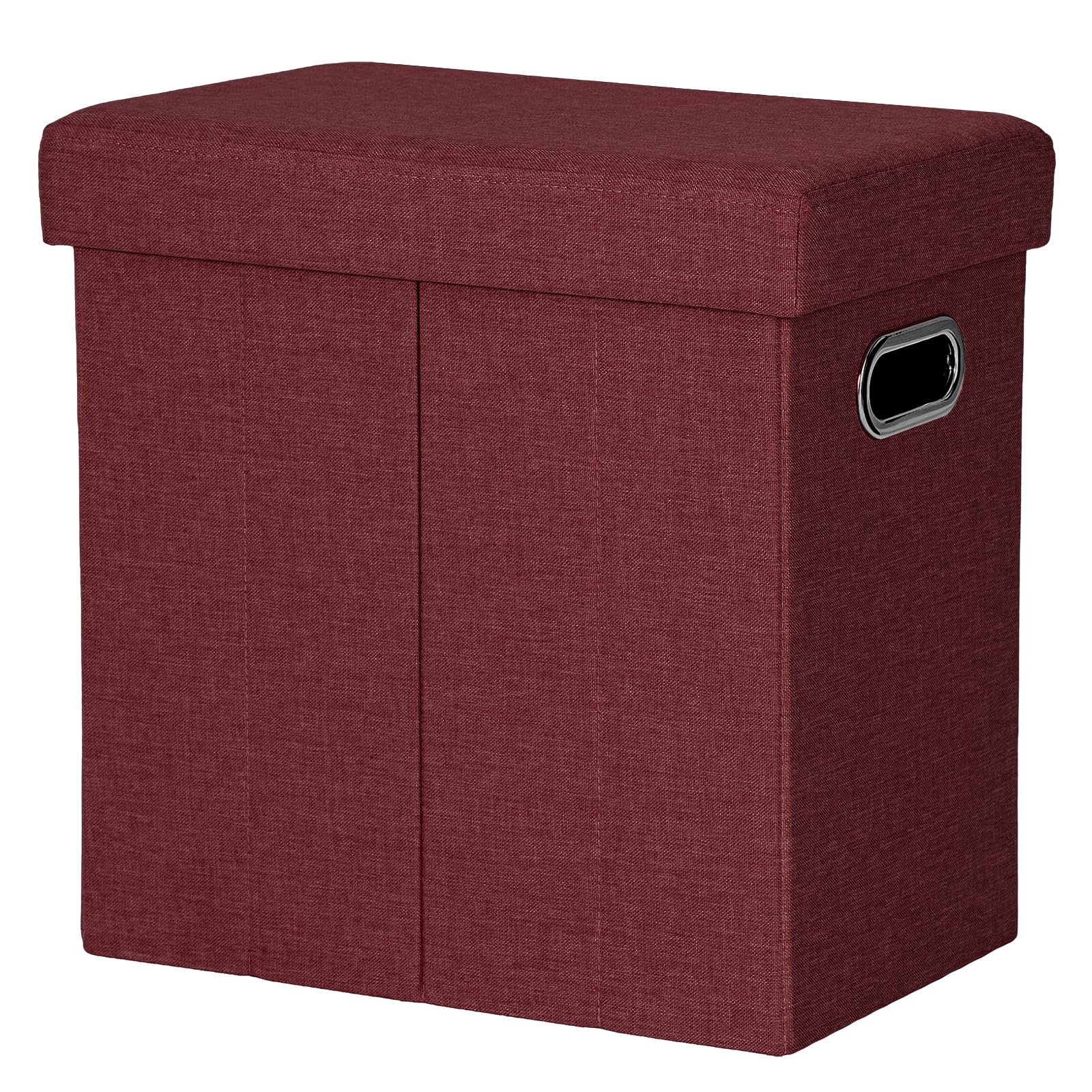 COSYLAND Tall Ottoman with Storage - 42x27x42 CM Slim Ottoman Footrest Foot Stool, Folding Small Ottoman Bench Seat with Handles and Lid for Narrow Space Beside The Sofa/Coffee Table (Burgundy)
