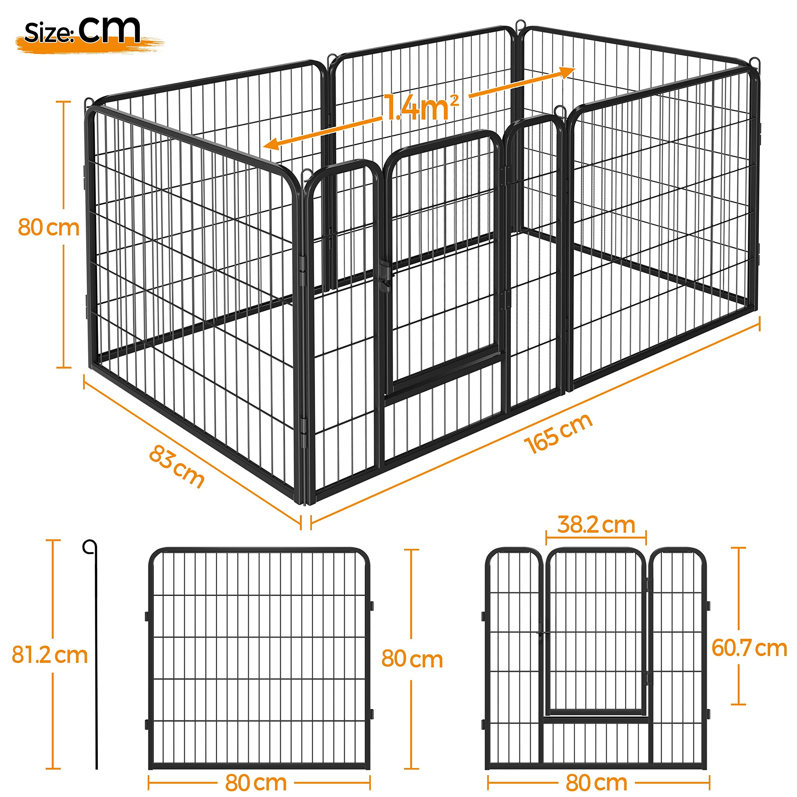 Abician Dog Pens Playpen for Dogs Puppies Rabbits 6 Panels 80 x 80 cm Metal Black