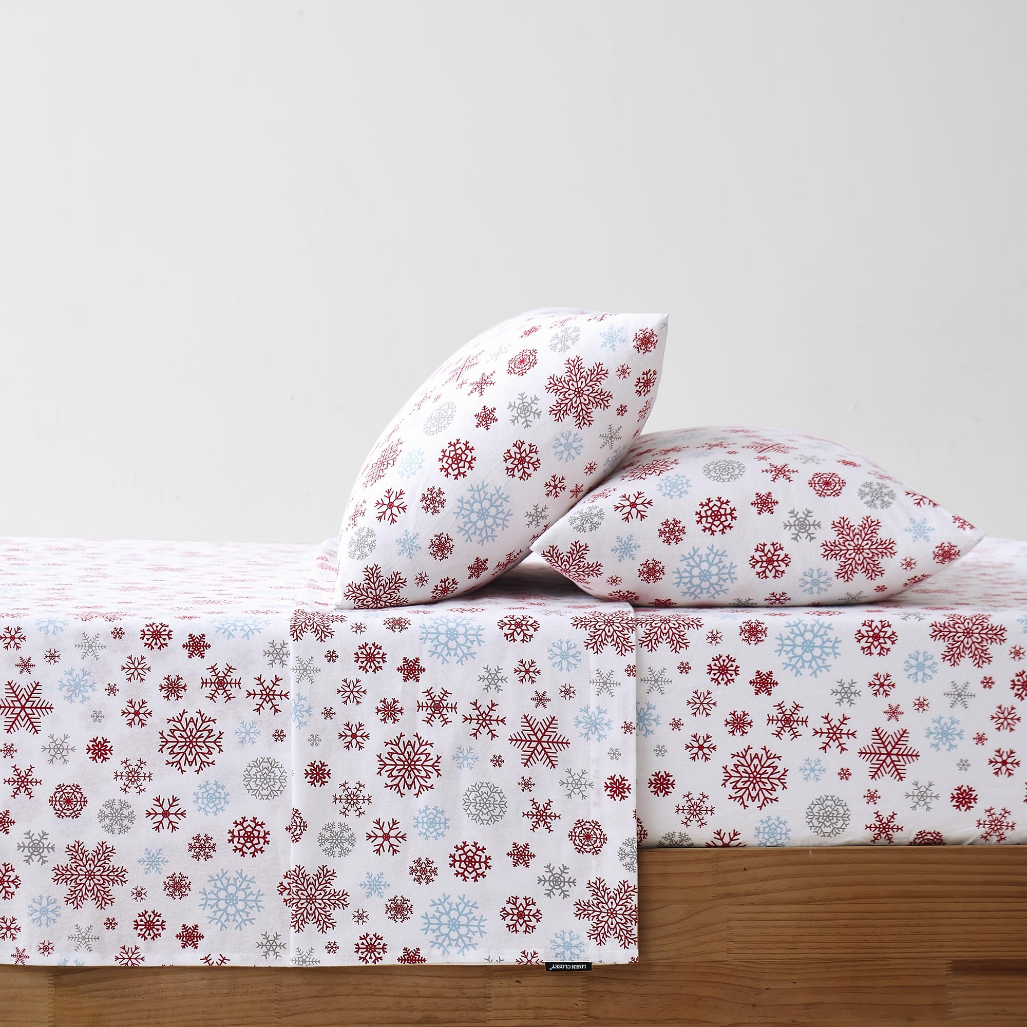 Linen Closet Juego de sábanas de percal 100% algodón de 160 g/m², tamaño Queen Icy Star