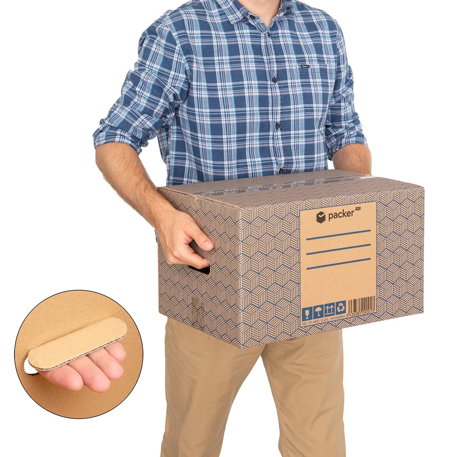 packer PRO Lot de 10 Boîtes en Carton pour Déménagement et Rangement avec Poignées, Carton Ultra Résistant, 430 x 300 x 250 mm