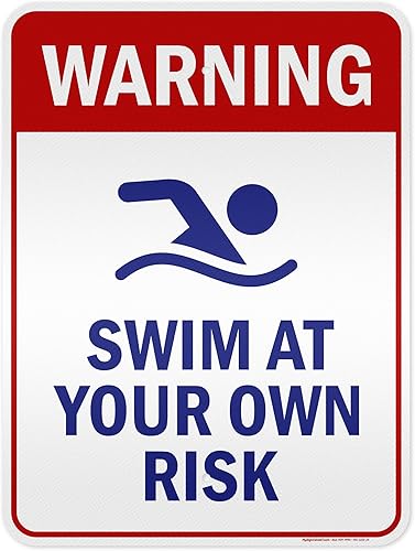 Vista 48 de Señal de advertencia de natación a tu propio riesgo, 10 x 14 pulgadas, libre de óxido, aluminio 040, resistente a la decoloración, fabricado