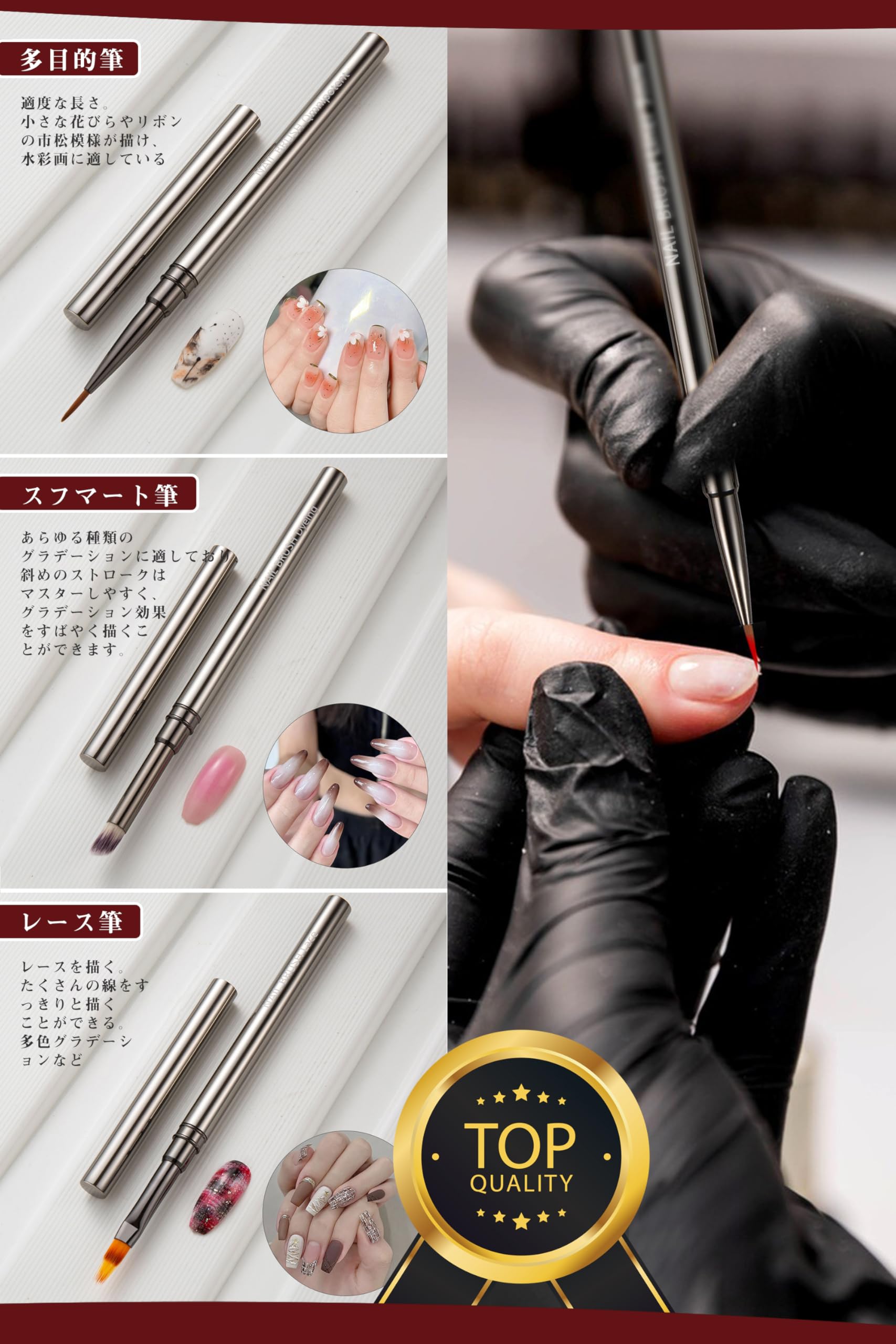 Justit Set di 10 pennelli per unghie in gel, pennello per unghie, pennello per unghie in gel, pennello per nail art, pennello da disegno per unghie, set di pennelli per principianti, tappo incluso