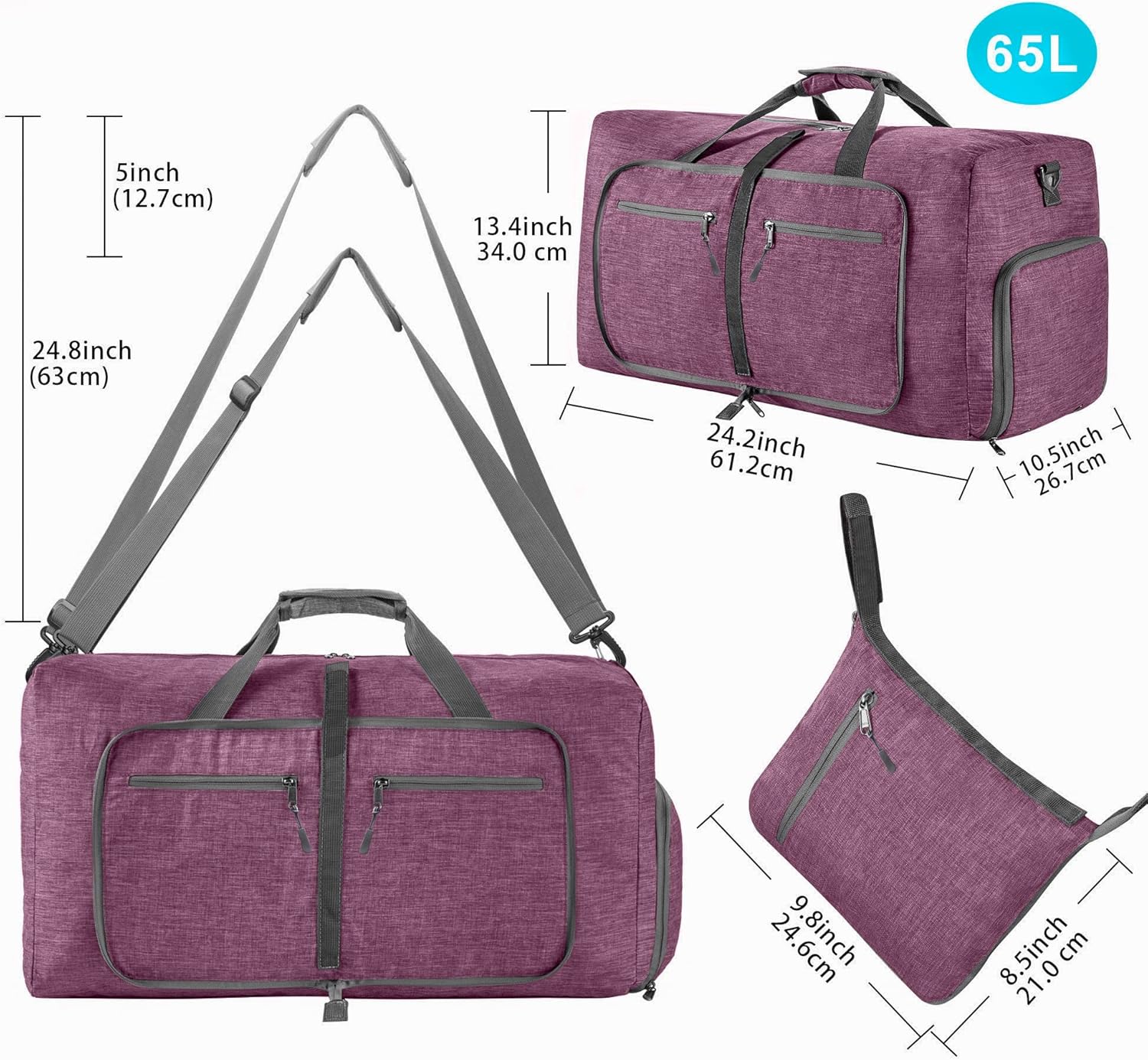 Vomgomfom 65L/85L/115L Foldable Travel Duffle Bag, Lightweight Checked Luggage with Shoe Compartment, Water-Resistant Weekender Overnight Bag for Men & Women - Image 2