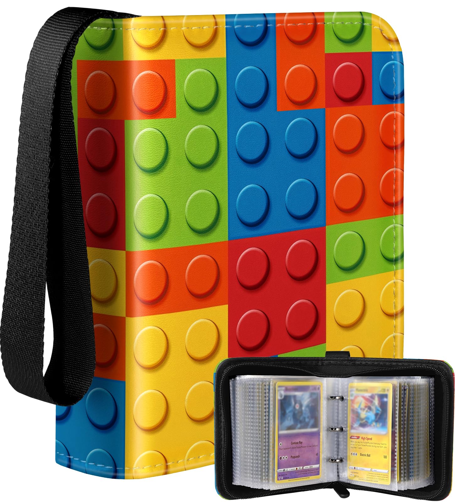 Lotadilo for 1 Pocket Card Binder Mini Size for 80 Cards - Small Trading Card Collection Album Folder Lightweight Portable Building Blocks Design for Men Boys Teens Kids for Sports Cards Game Cards