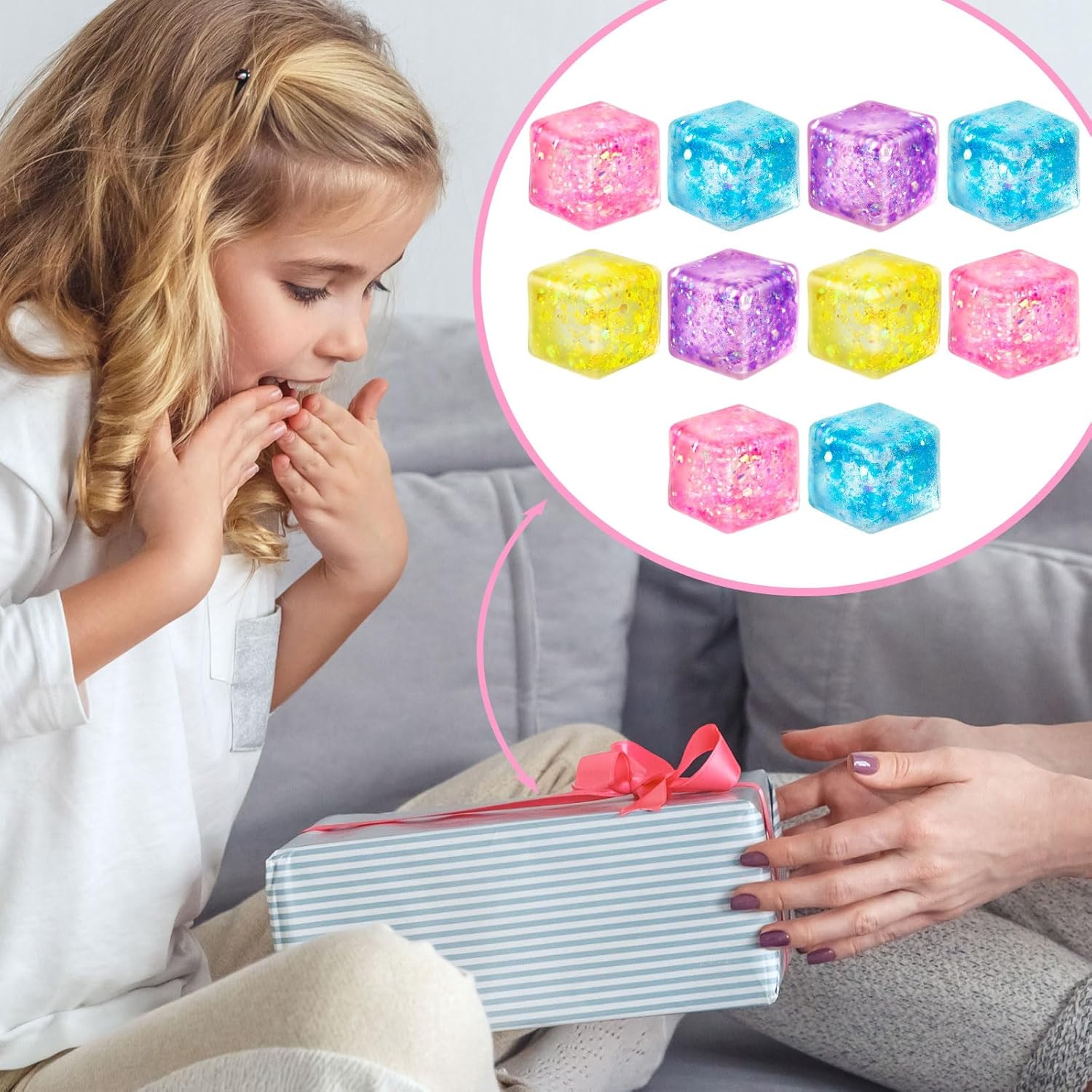 Hooqict 10Pcs Stress Cube Squishy Stress Balls Ice Cube Sensory Squeeze Toys Squishy Fidget Cube Mini Squishies for Kids Teens Adults Stress Relief Classroom Home Office