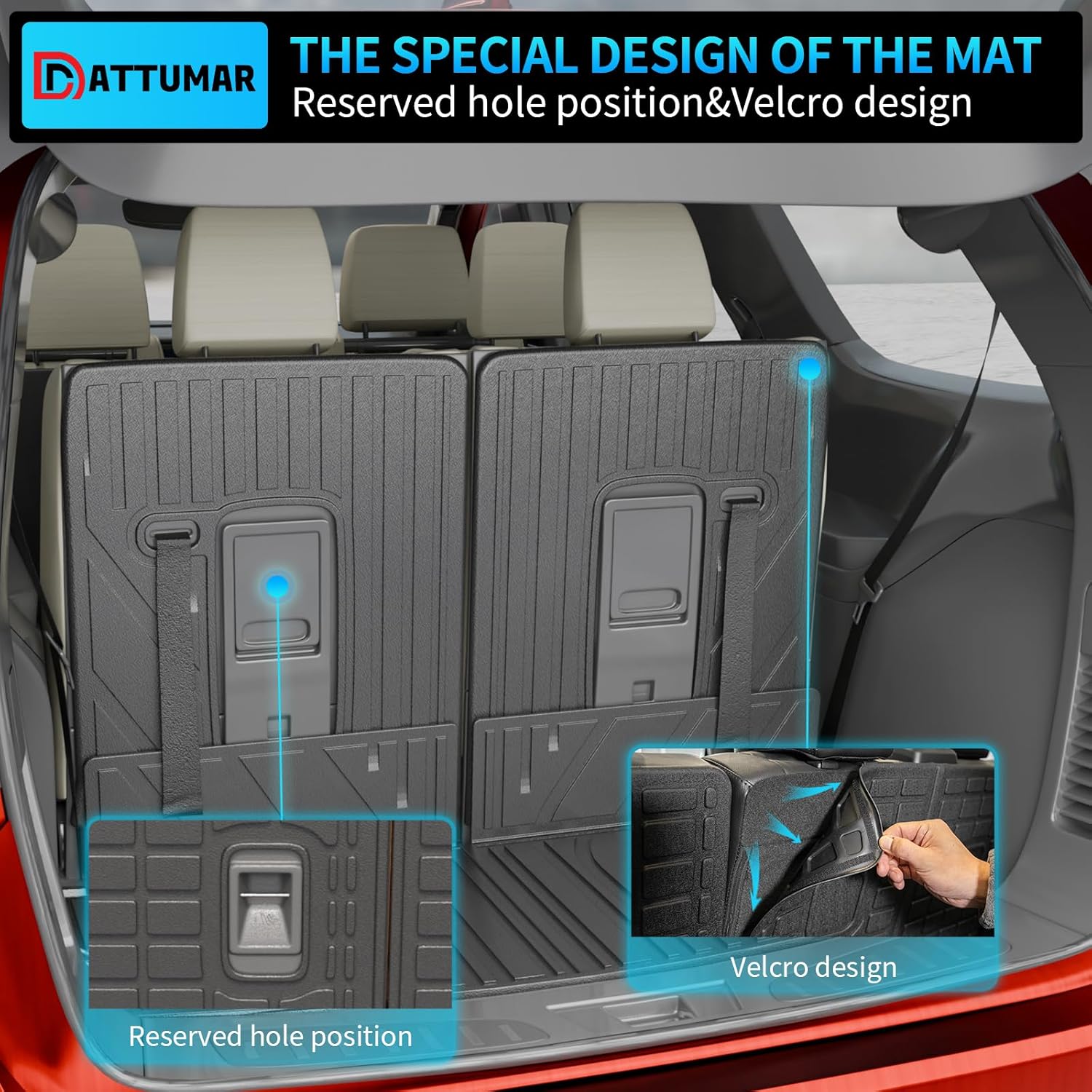 Floor Mats Compatible with 2016-2025 2026 Dodge Durango 7-Seater Trunk Mat Cargo Liner All Weather Back Seat Cover 2024 Durango Accessories (Trunk Mat+3rd Row Backrest Mats+Floor Mats) - Image 5