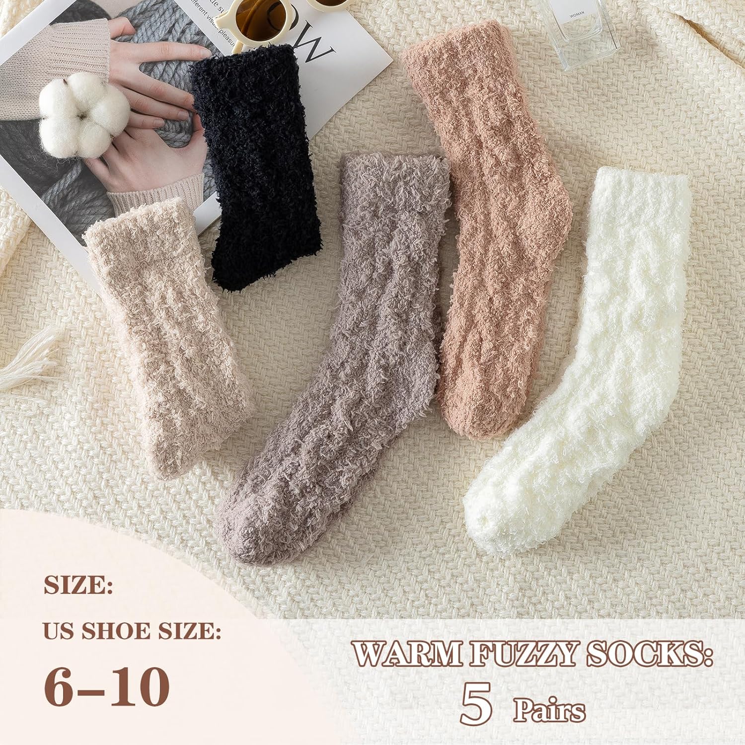 Premillow Fuzzy Socks for Women, Womens Winter Fluffy Socks 5 Pairs Ultra Soft Warm Fabric Sleeping Slipper Sock for Women - Image 3