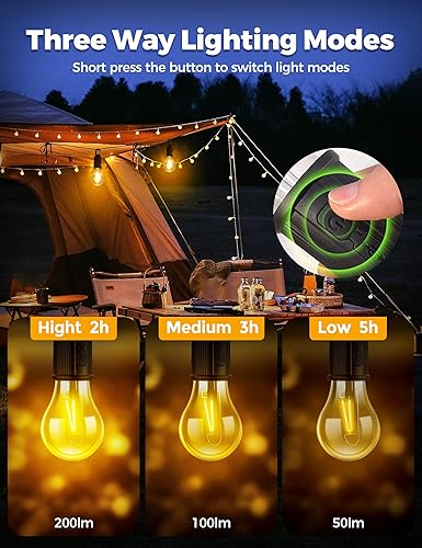 Miniatura 2 de Luces de camping recargablesPaquete de 2Accesorios de equipo de camping, bombillas vintage regulables de 3 vías, bombilla LED de plástico para