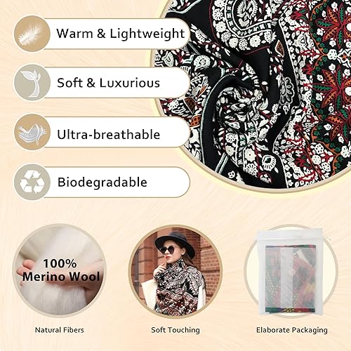 Miniatura 134 de DANA XU Manta de pashmina extragrande 100% de lana merina, bufanda de viaje, bufanda de cachemira para mujer, otoño e invierno, chal de gran