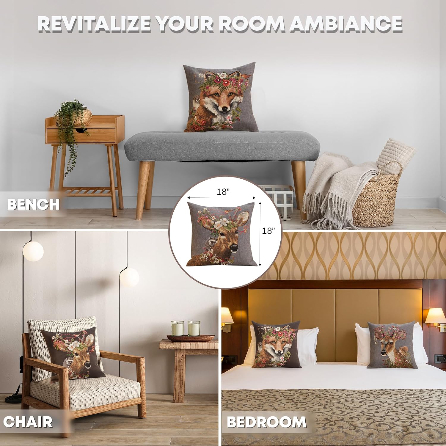 Forest Stag Grey European Cushion Cover - 18 in. x 18 in. Cotton by Charlotte Home Furnishings