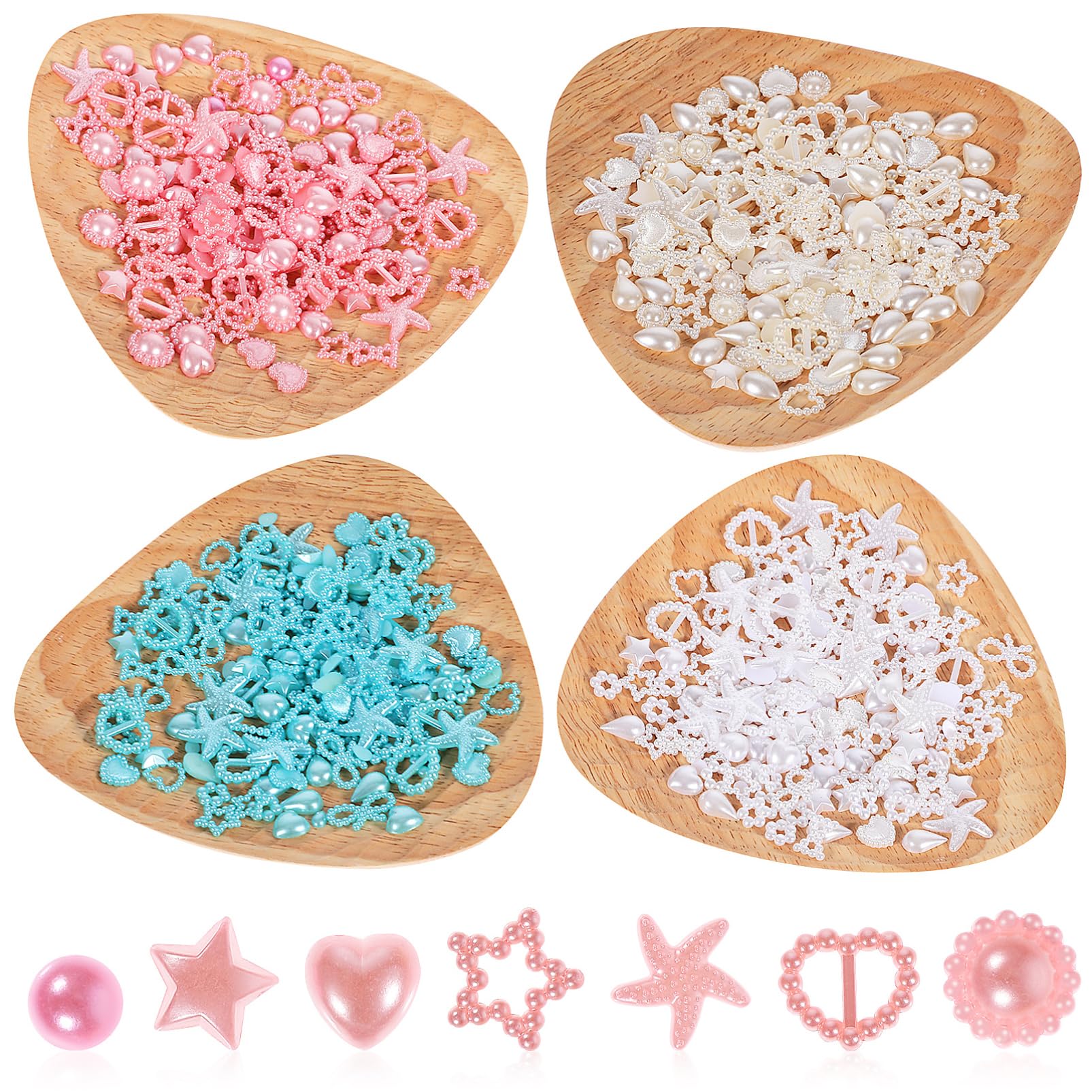 CALLARON 4Bags DIY Plastic Nail Charms Beads of Heart Star Bowknot Decorations for Nail Art Crafting Jewelry Making Lightweight Durable Decorative Accessories