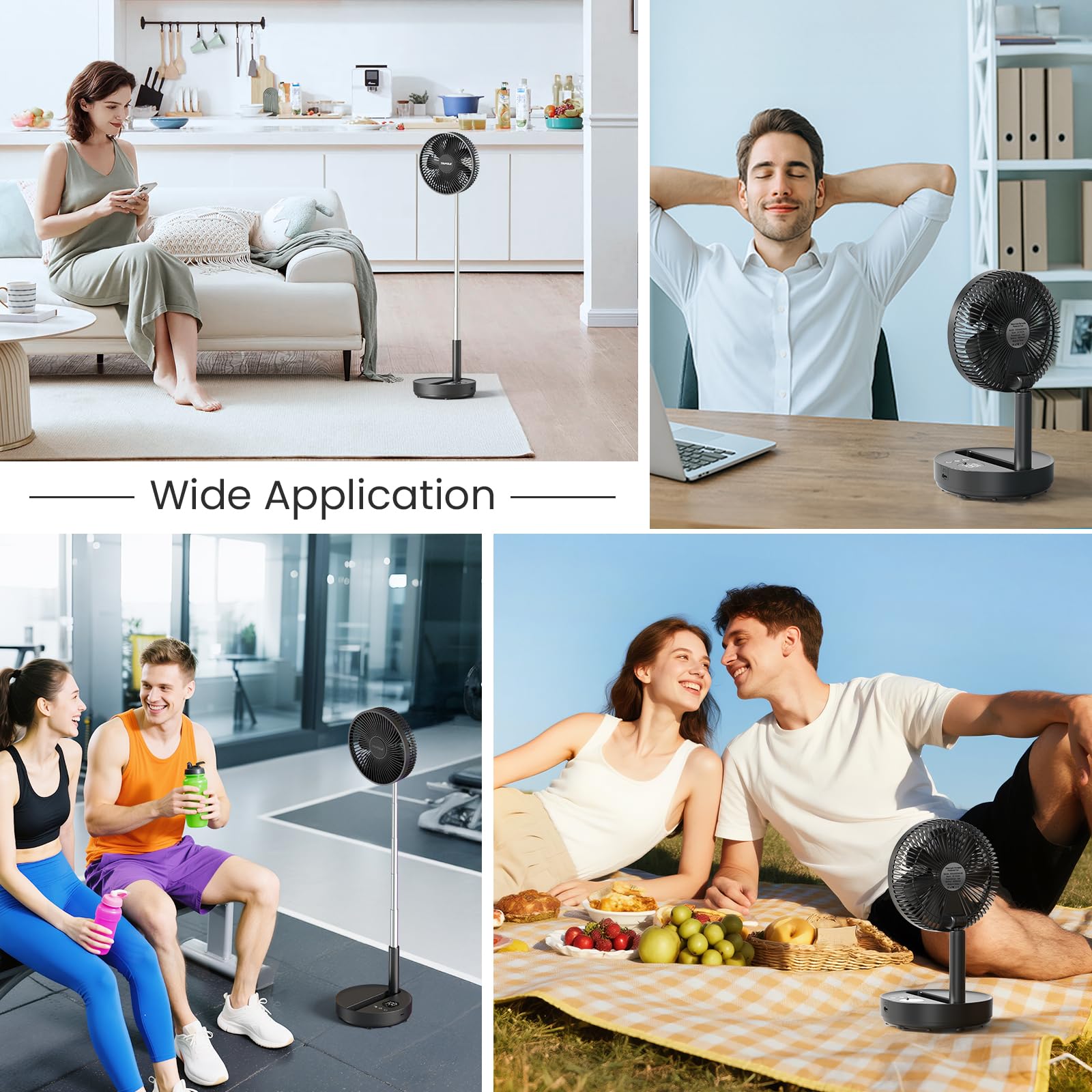 Ventilador de pie portátil, ventilador oscilante recargable de 8000 mAh con control remoto, ventilador de pie silencioso con temporizador de 1 a 8 horas, ventiladores de escritorio plegables 8