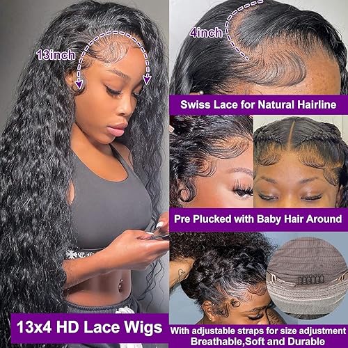 Miniatura 2 de Ali Bling Pelucas de encaje frontal sin pegamento, pelucas de cabello humano prearrancado para mujeres negras, encaje transparente HD de 13 x 4,