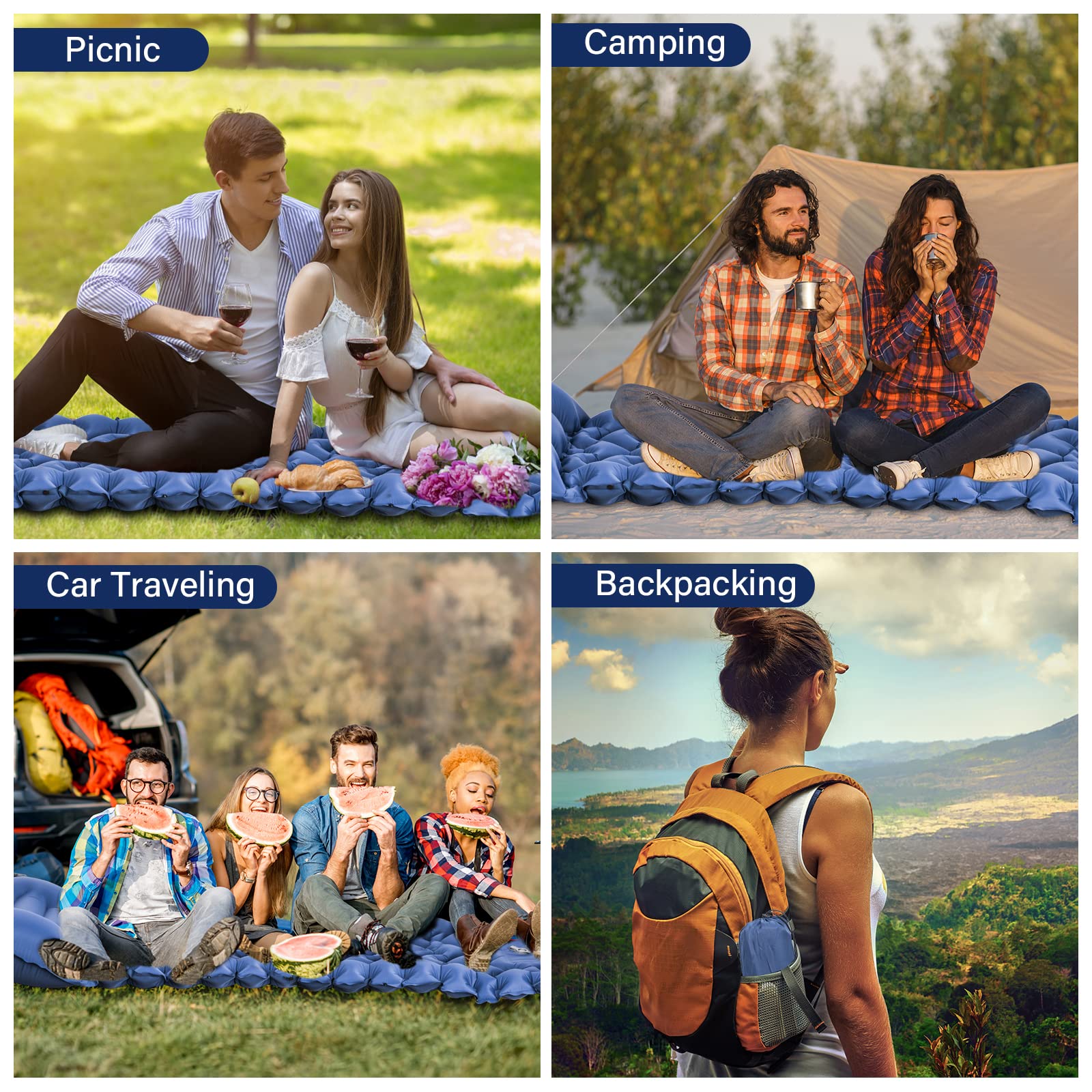 Esterilla Camping Autoinflable, Espesar Colchoneta Camping Hinchable con Almohada, Ultraligero Colchon Hinchable Camping con Bomba de Pie, para Viajes, Exteriores, Senderismo, Playa