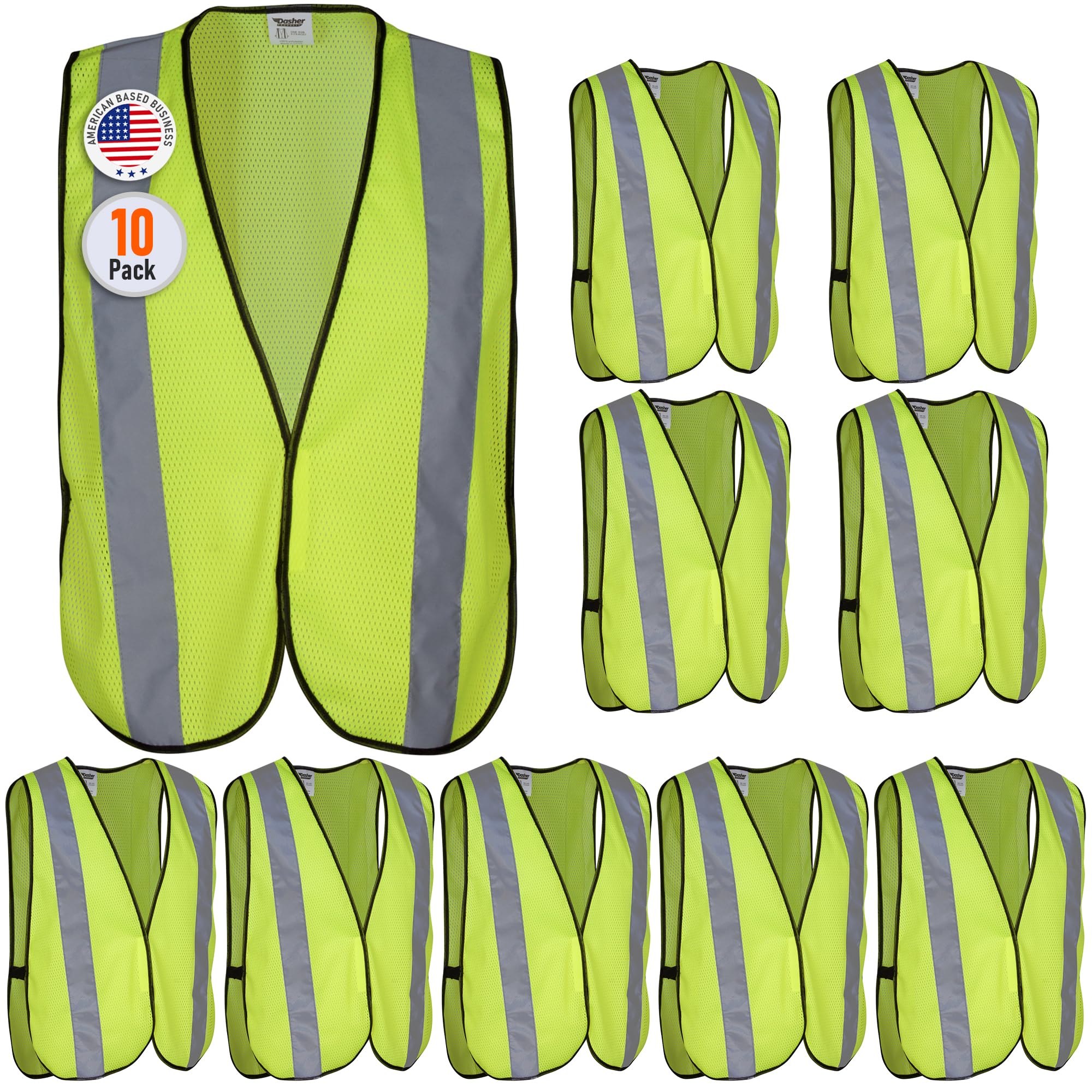Safety Vest with High Visibility - 2 Inch Reflective Strips, Bright Neon Yellow, Breathable Polyester Mesh Fabric, ANSI ISEA Class Unrated, Hi Viz All
