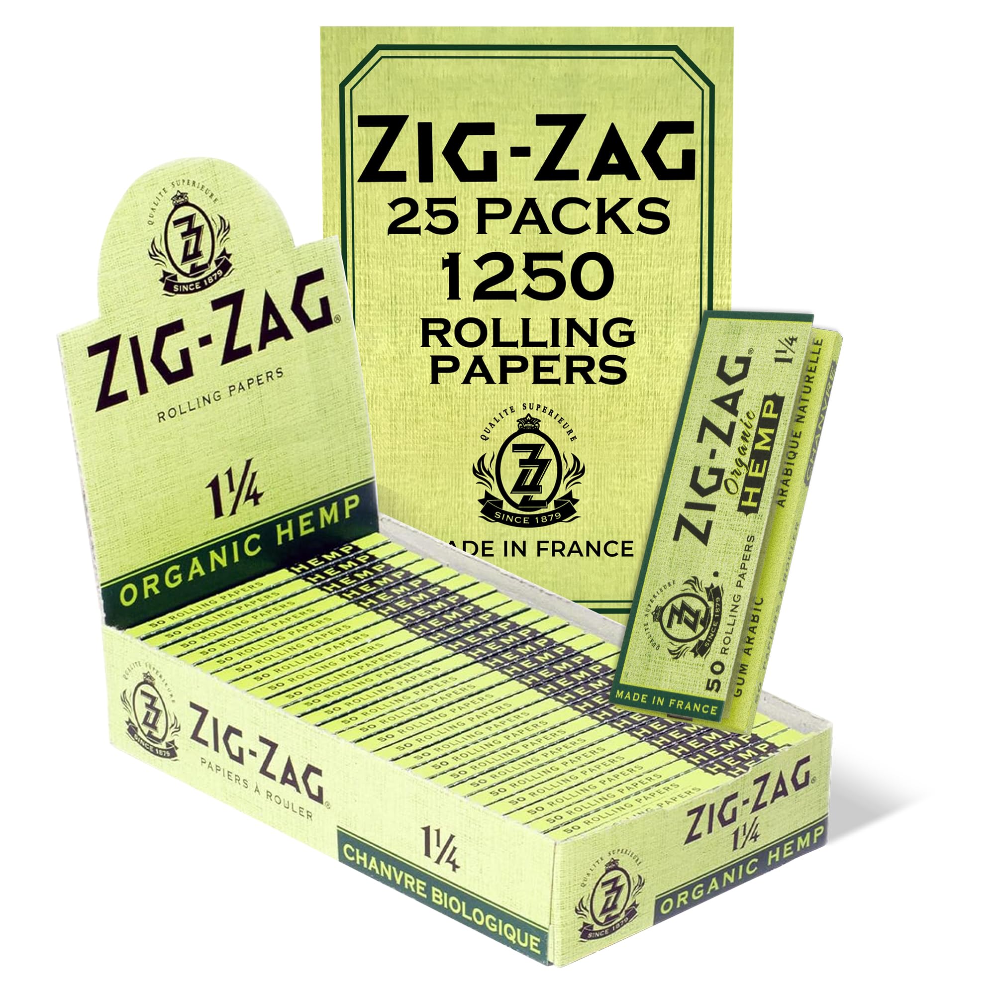 Zig-Zag Organic Hemp Rolling Papers 1 ¼ Size Roll, Box of 25 Packs, 50 Sheets