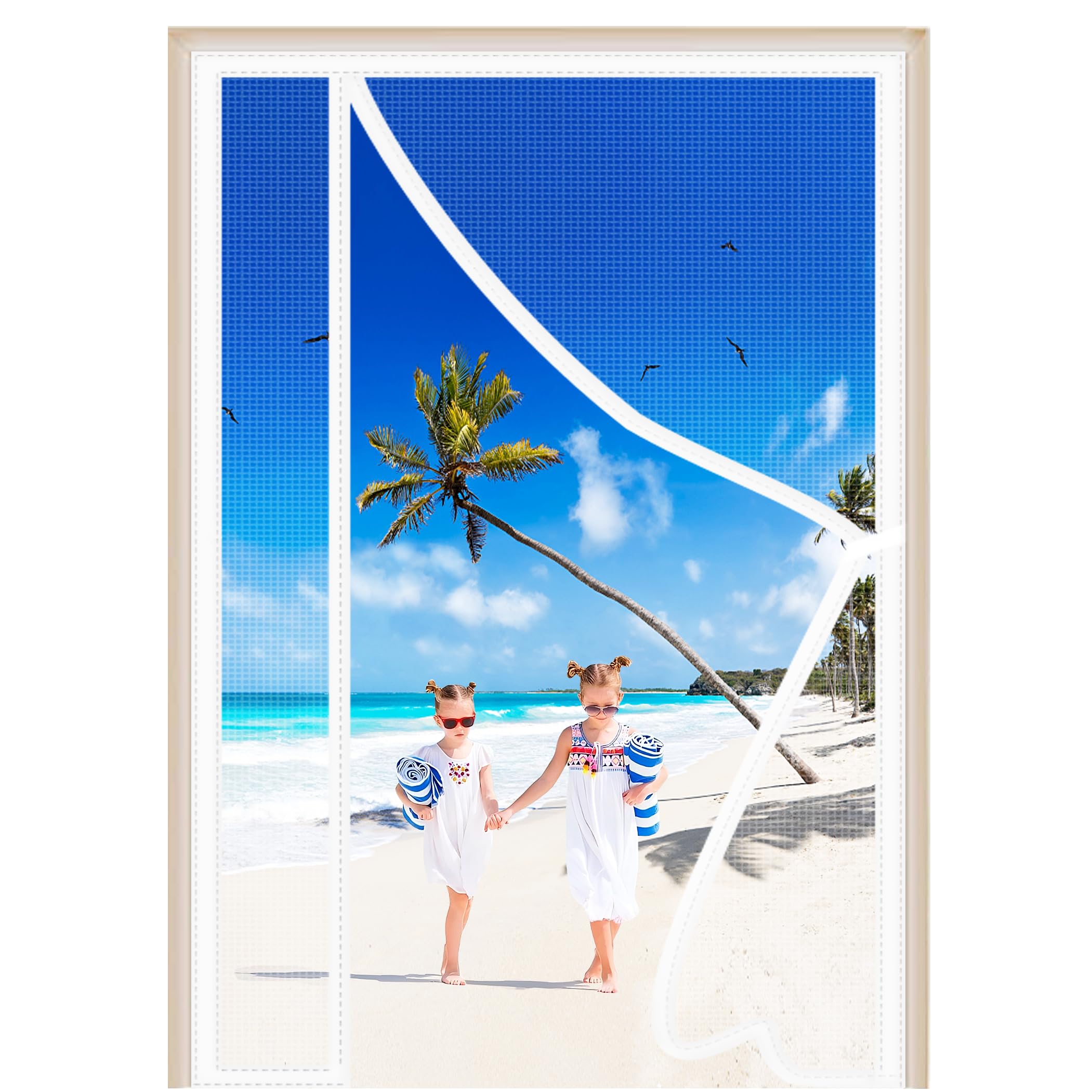 Moustiquaire porte 145x215cm blanche rideau magnétique aimanté pour baie coulissante
