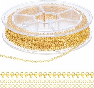 YBEATY 33ft Plated Chain Stainless Steel Gold Cable Findings DIY Jewelry Pendant Making Supplies Non Tarnish Roll with Lobster Clasps Jump Rings for Necklace Bracelet Craft