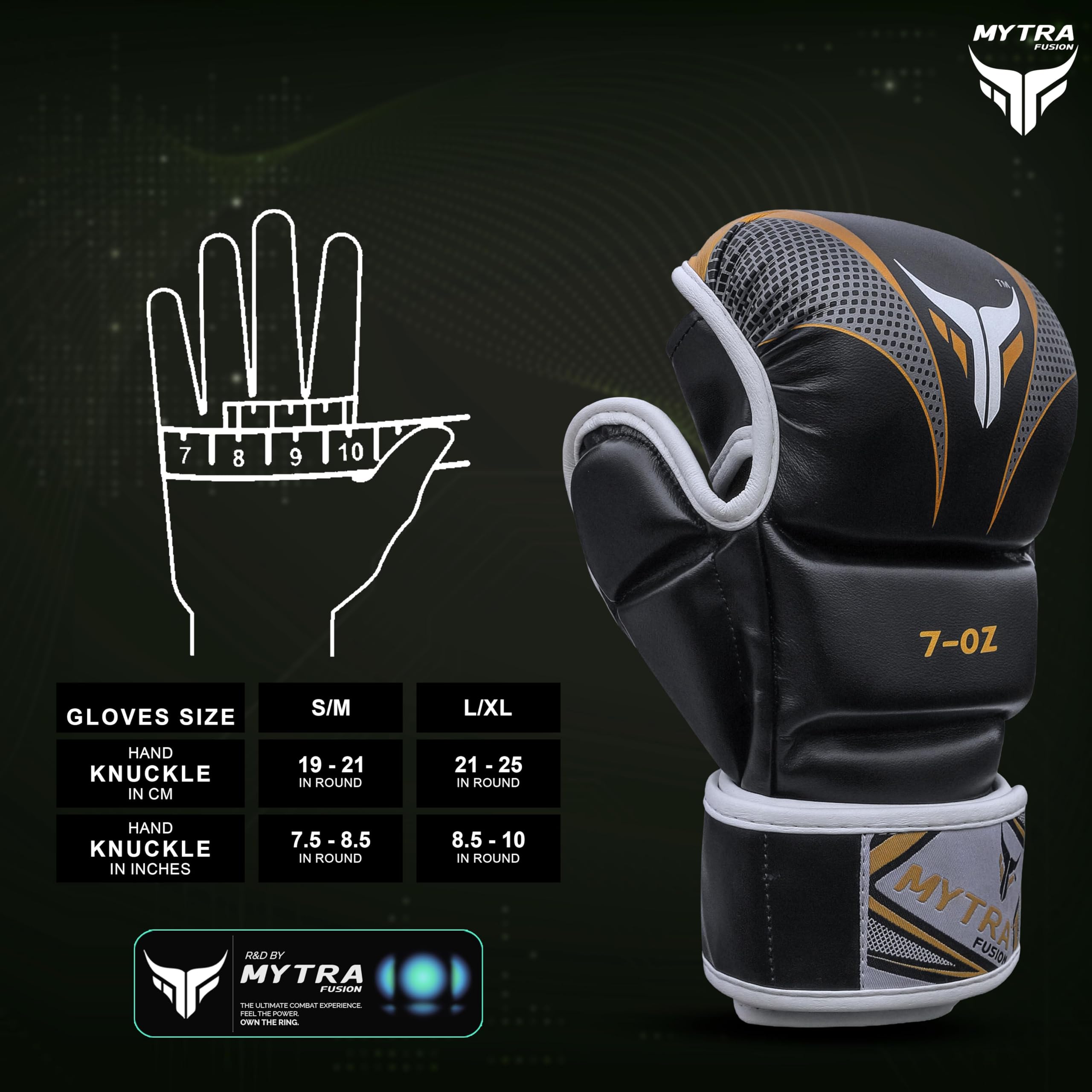 Mytra Fusion Gants MMA avec Paume Ouverte et Support de Poignet réglable, Gant MMA pour Sparring, Grappling, Cage Fighting, Combat Sports, Kickboxing, Punching Bag and Martial Arts