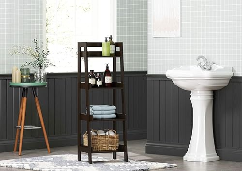 Miniatura 2 de UTEX Estante de escalera de 4 niveles, estante de baño independiente, estantería de madera abierta de 4 estantes, estante de escalera (espresso)