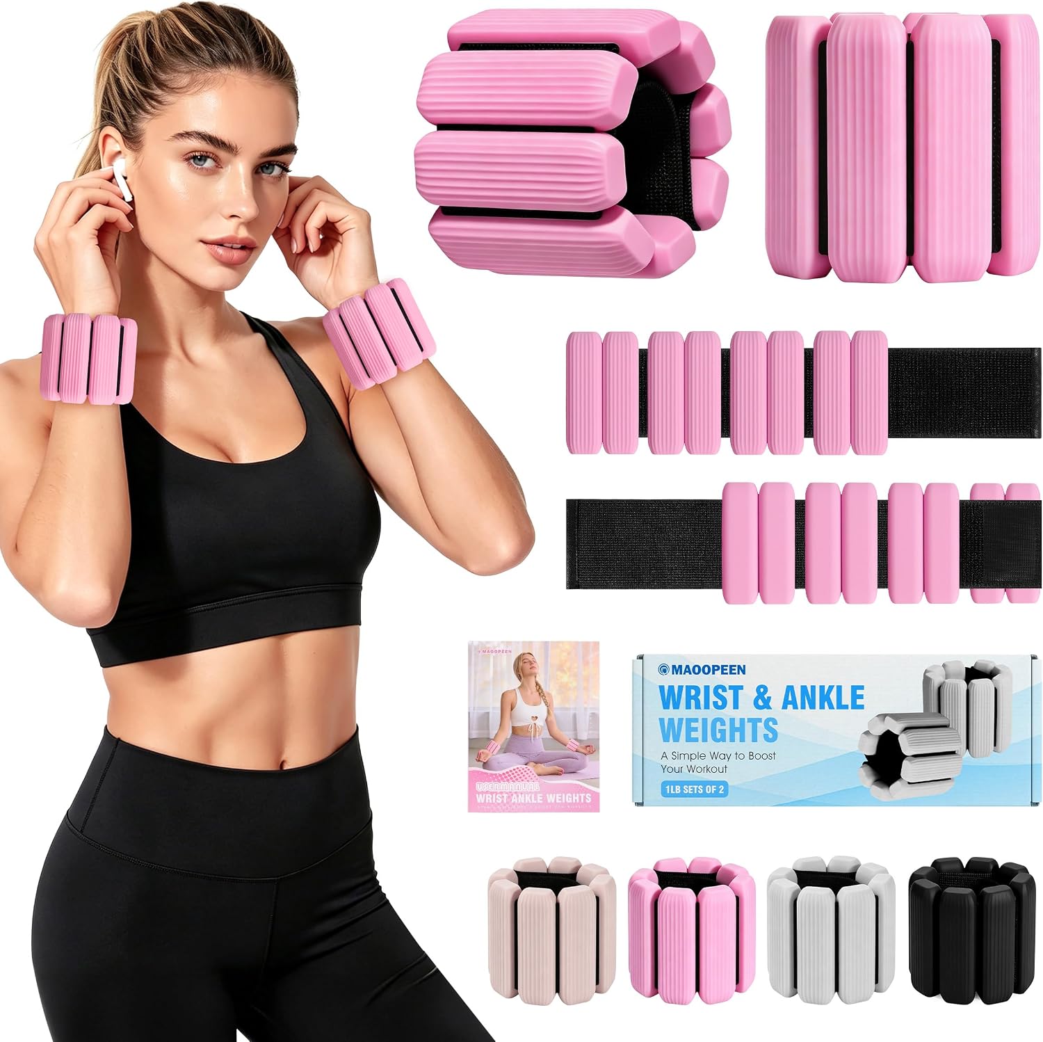 Wrist Weights, 2Pack Adjustable Ankle Weights for Women/Men, Silicone Weighted Bangles for Yoga, Pilates, Running & Walking, Arm & Leg Weights, 2lb