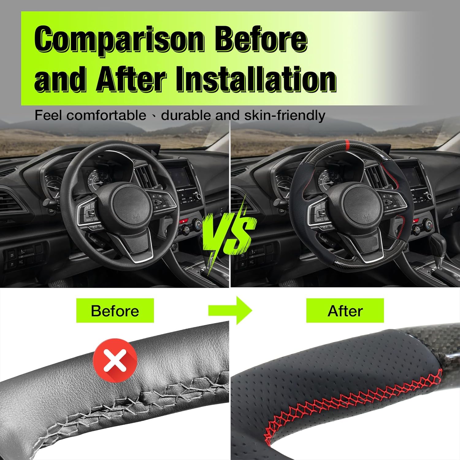 Steering Wheels Compatible With 2017-2023 Tesla Model 3, 2020-2023 Tesla Model Y, Carbon Fiber & Perforated Leather With White Stitching & Indicator Automotive Car Steering Wheel