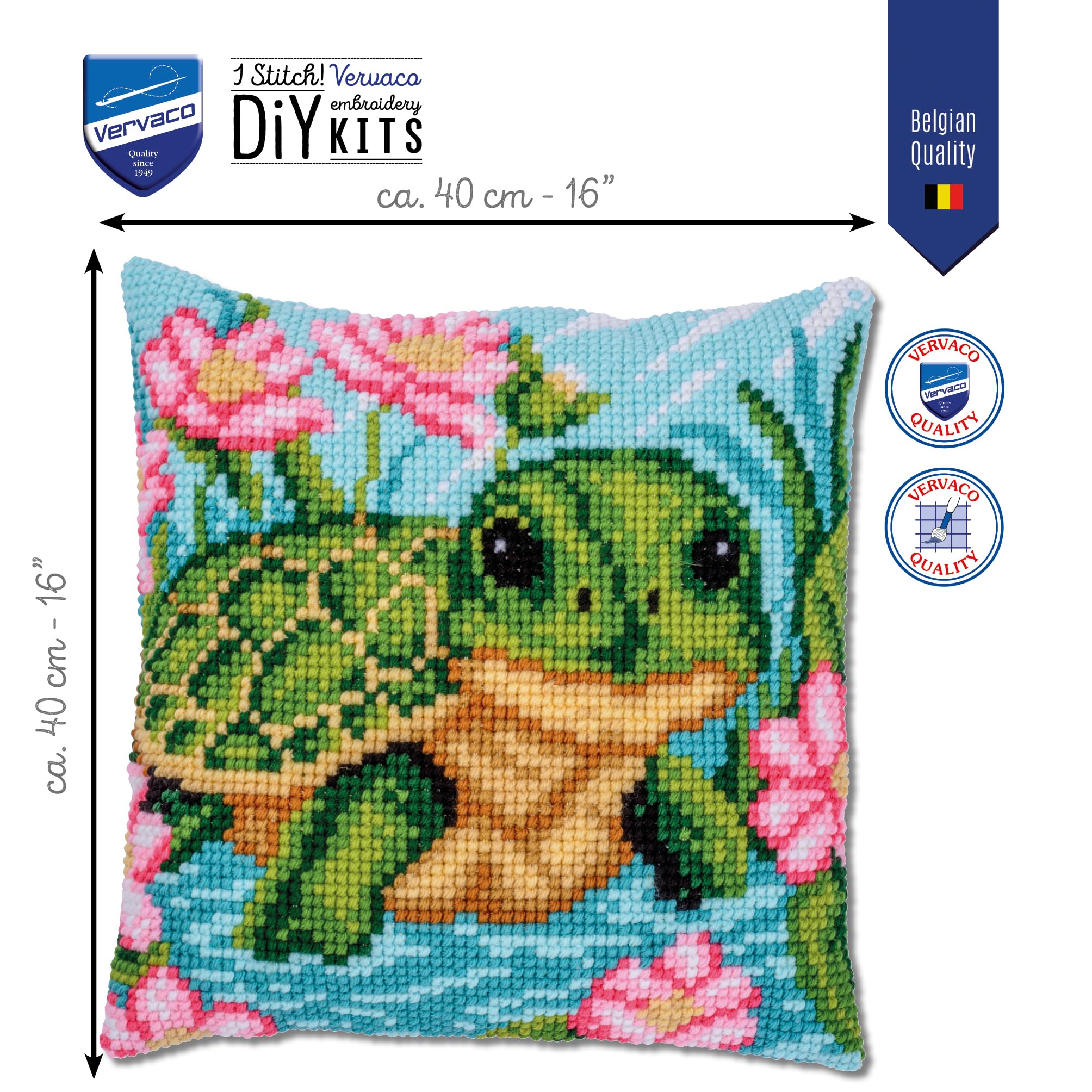 Kreuzstichkissen Kleine Schildkröte, Stickbild gedruckt, 40x40cm
