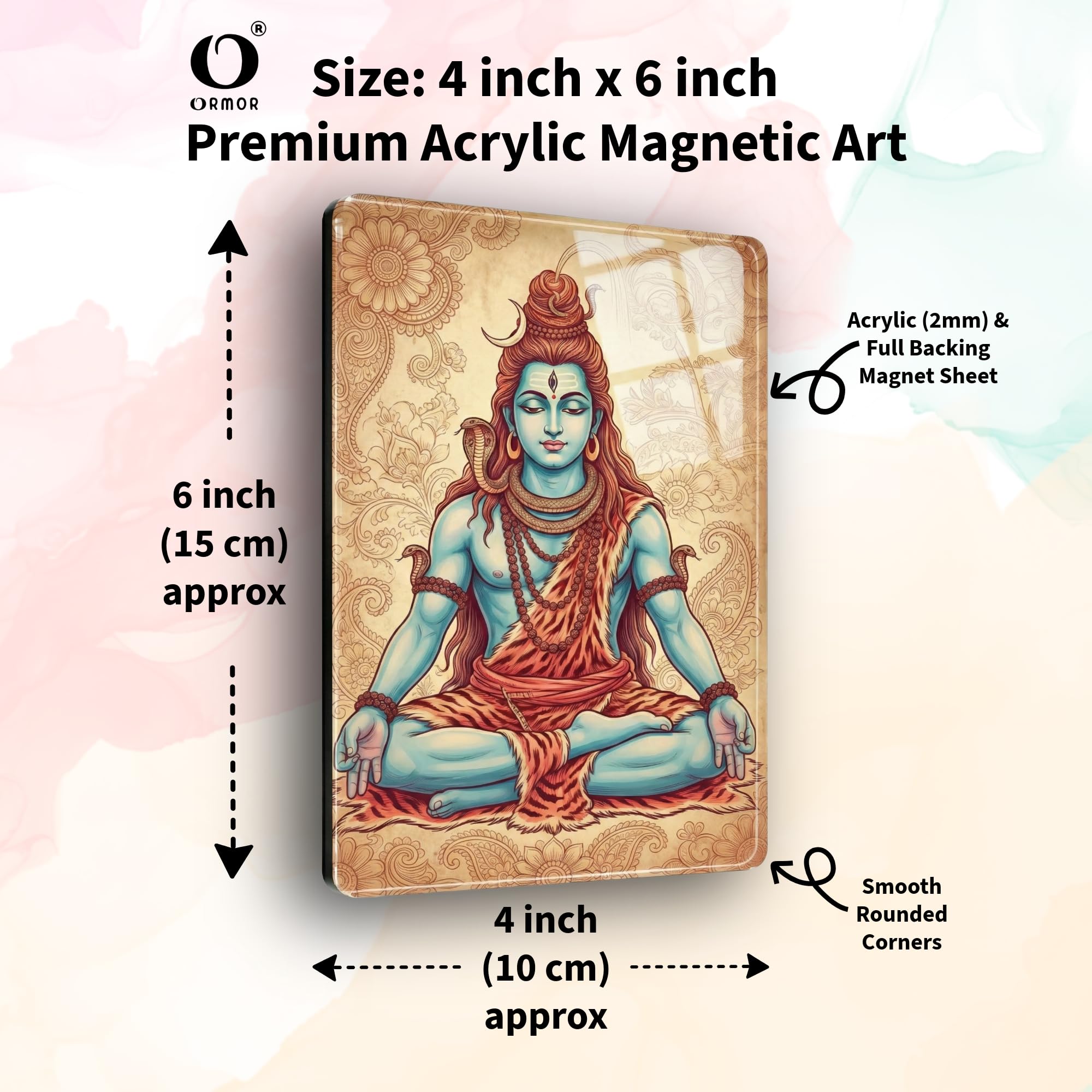 ORMOR Shiv Shankar Mahadev God Picture Fridge Magnet Acrylic Photo (4x6 inch, ART2) with Self Adhesive Wall Hook | for Display on Refrigerator, Wardrobe Almirah, Office Table | Paste on Wall Entrance, Puja Room Temple, Religious Art Home Decor Gift Item 1