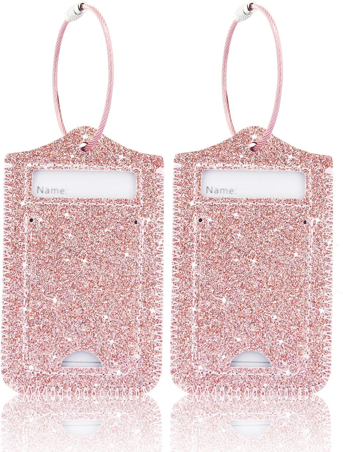 ACdreamACdream [2 Pack]Luggage Tags, Leather Case Luggage Bag Tags Travel Tags, (Glitter-Rose-Gold)