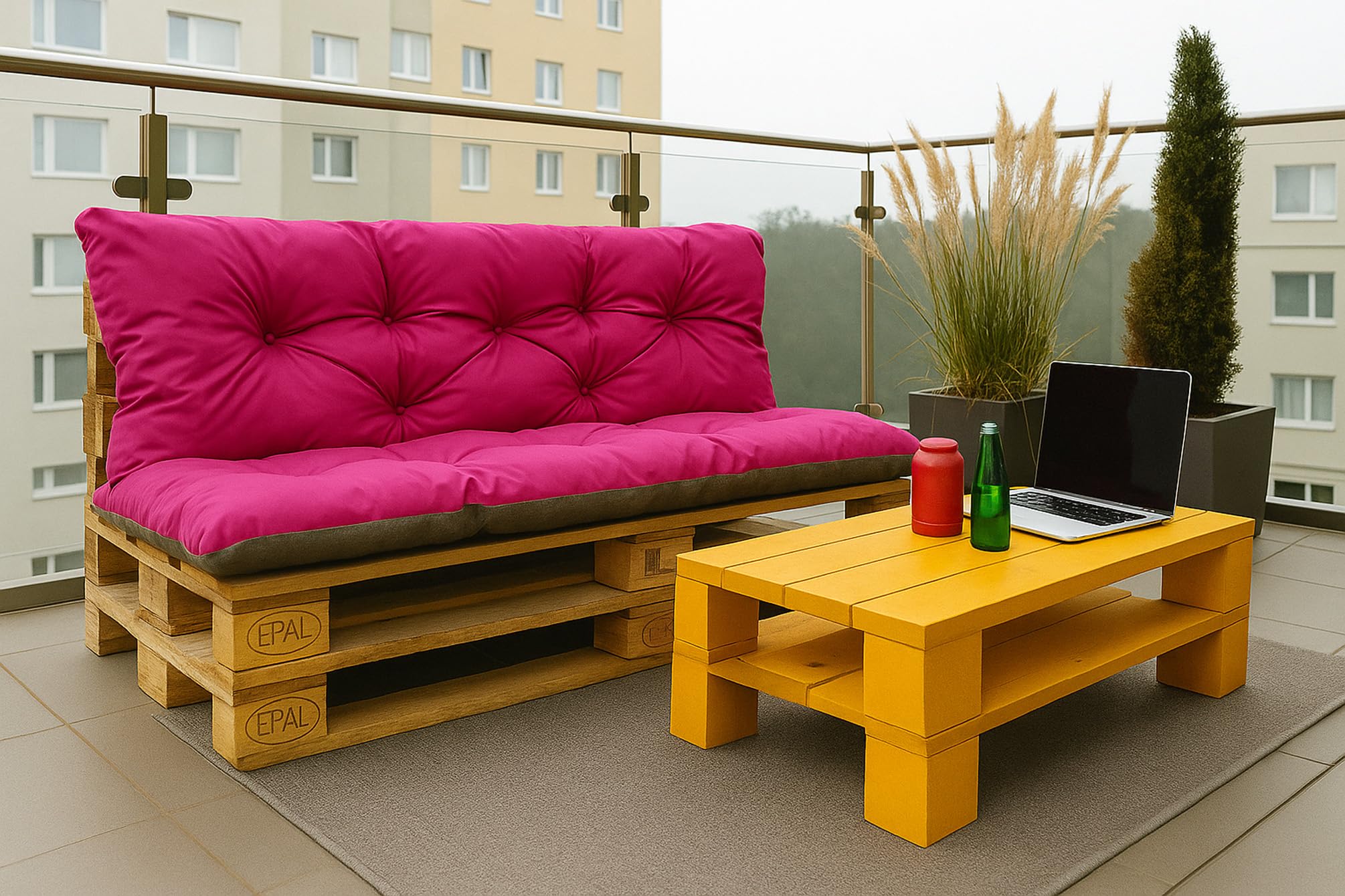 Cuscini pallet, cuscini per pallet esterni/cuscino Euro pallet, cuscino divano, cuscino salotto da giardino (Set:120x60+120x40cm, rosso)