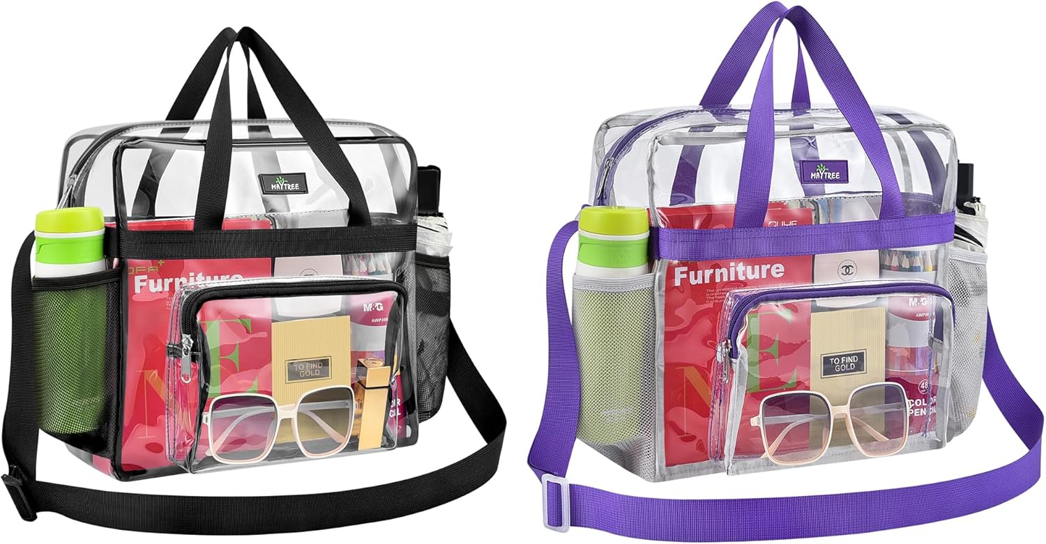 MAYTREE Clear Bag Stadium Approved 12×6×12 for Women, Large Clear Tote Lunch Bag with Reinforced Shoulder Straps for Concert Outfits and Festival