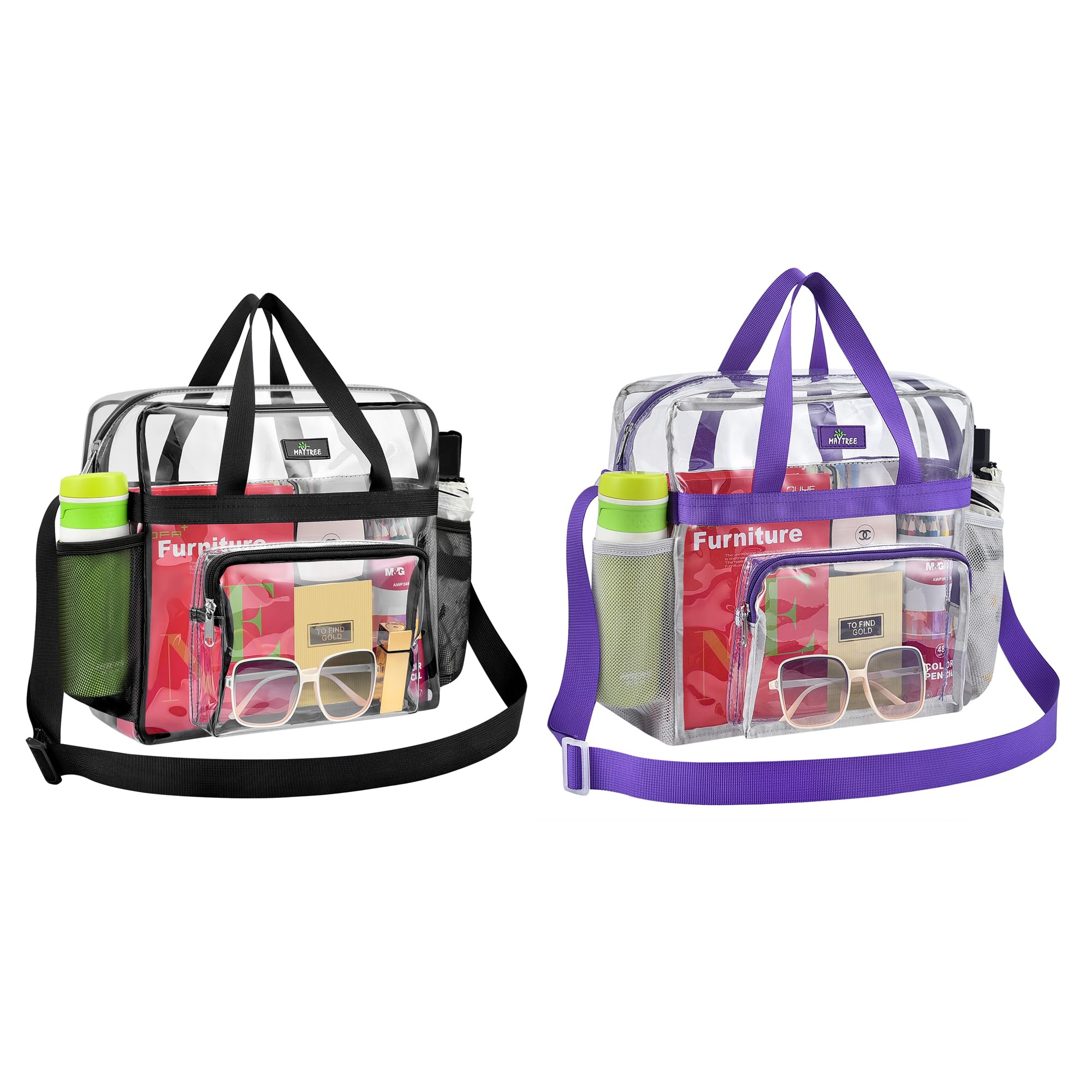 MAYTREE Clear Bag Stadium Approved 12×6×12 for Women, Large Clear Tote Lunch Bag with Reinforced Shoulder Straps for Concert Outfits and Festival