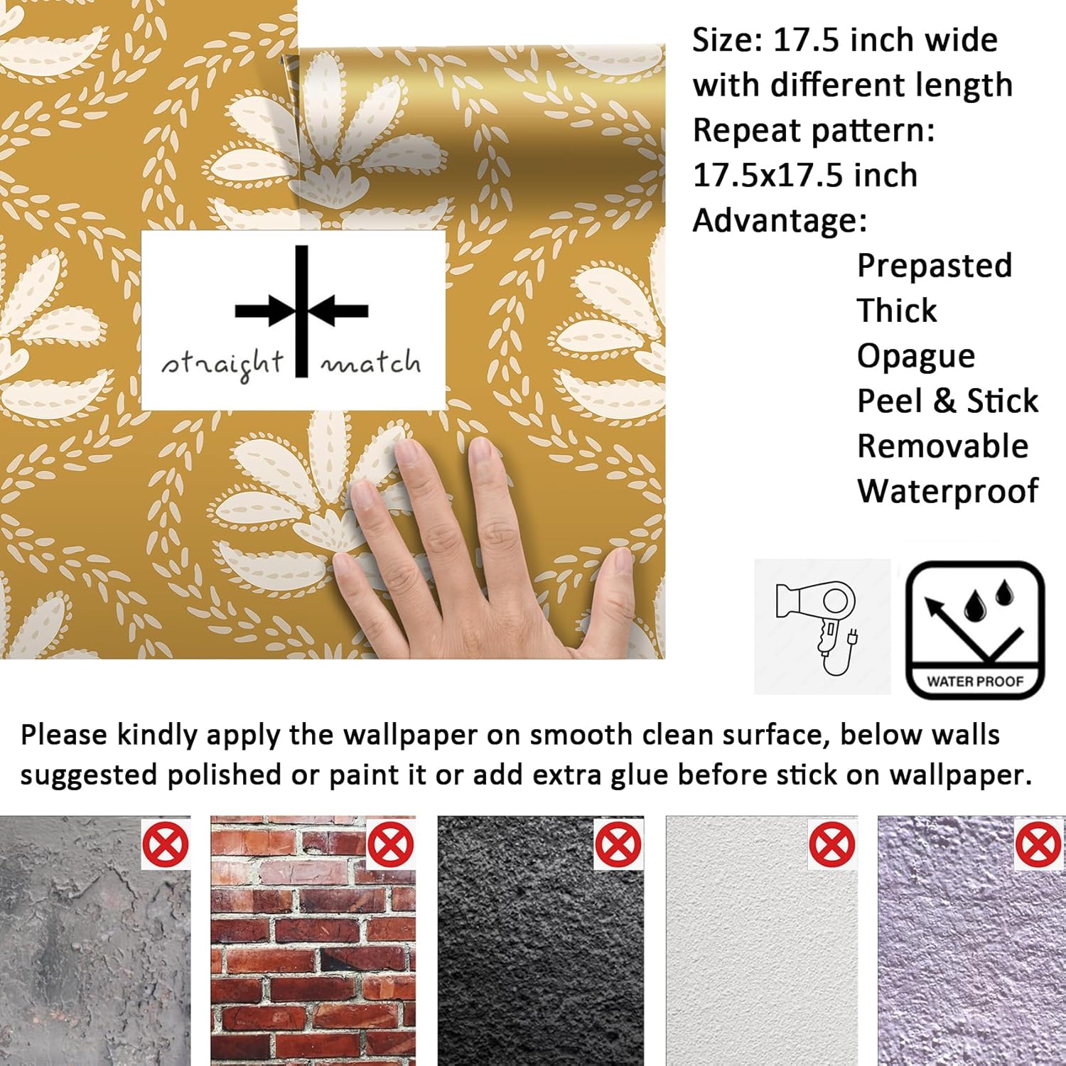 Livelynine 17.5x276" Yellow Peel and Stick Wallpaper Boho Contact Paper for Kitchen Vintage Mustard Yellow Wallpaper for Bathroom Waterproof Geometric Yellow and White Wallpaper Renter Friendly Vinyl